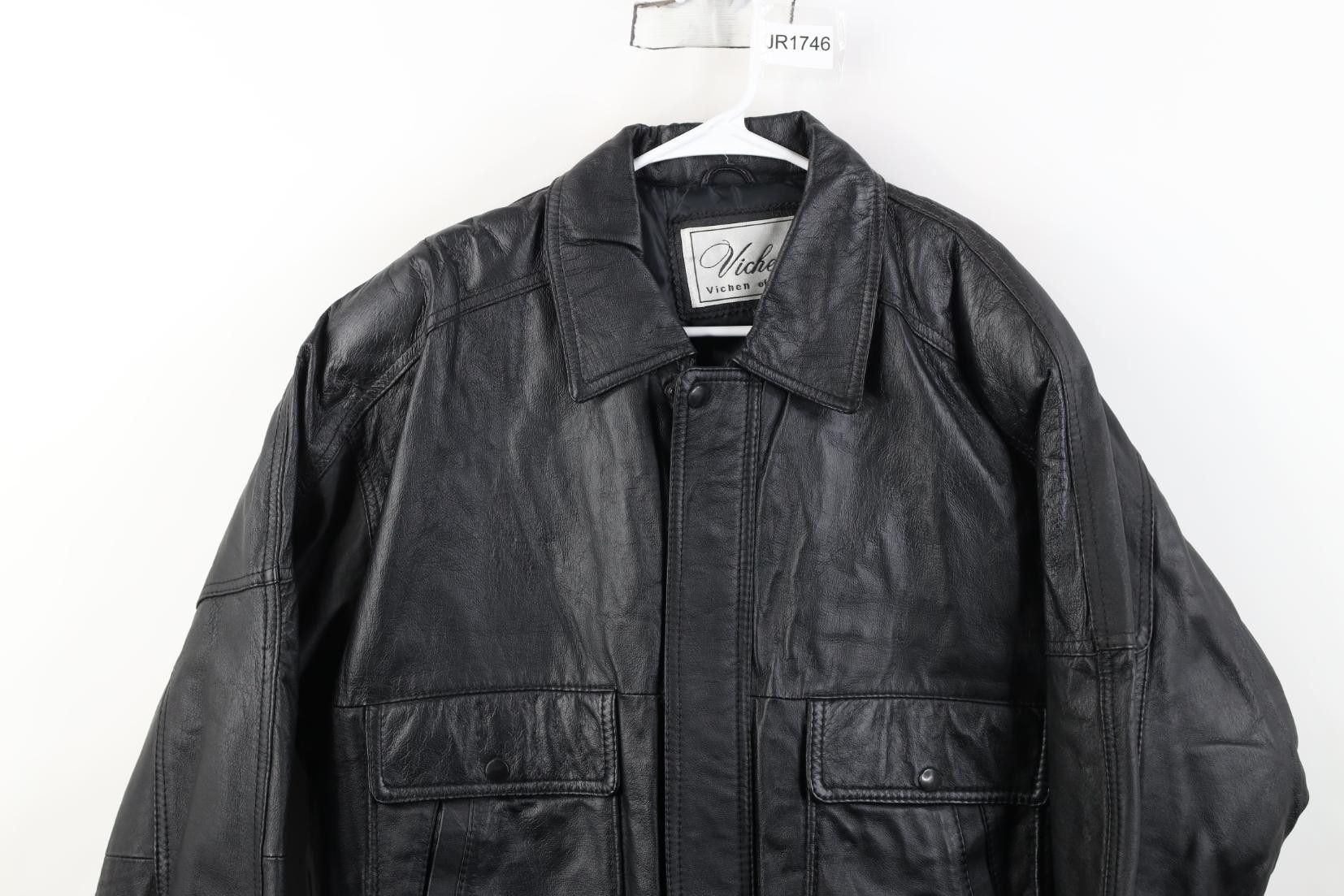 Vintage Vintage 90s Streetwear Leather Flight Bomber Jacket Black Size US XL / EU 56 / 4 - 2 Thumbnail
