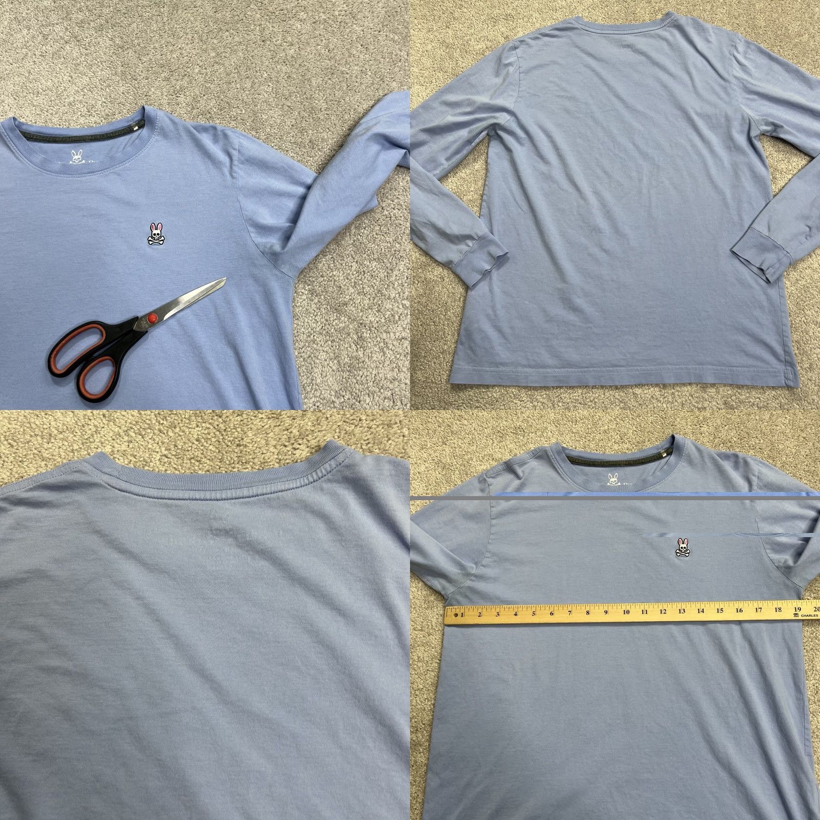 Psycho Bunny Psycho Bunny T Shirt Men Size S Light Blue Skull Crossbones Logo Crew Long Sleeve Size US S / EU 44-46 / 1 - 8 Thumbnail