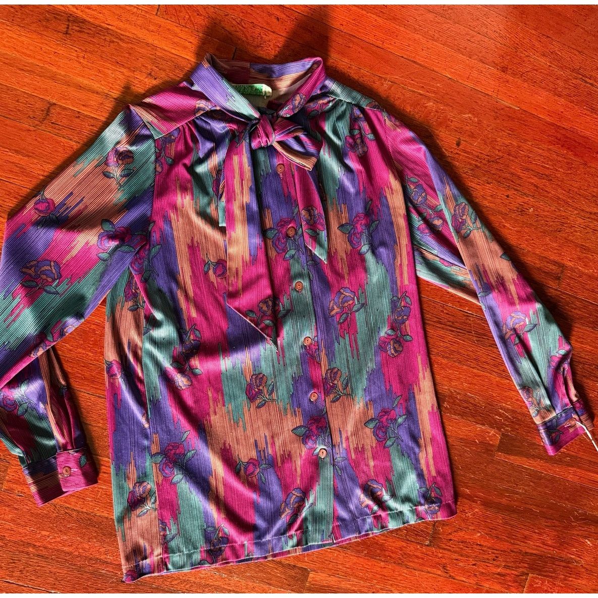 Vintage Vintage 70s Pink Purple Long Sleeve Secretary Bow Small Med Size M / US 6-8 / IT 42-44 - 2 Thumbnail