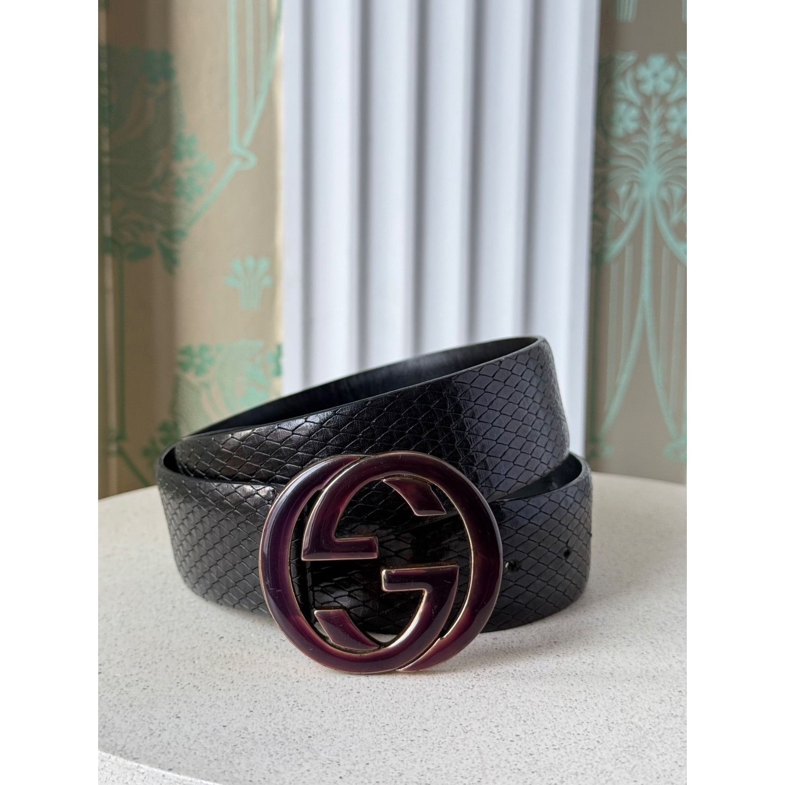 Gucci Gucci Tom Ford Era Python Embossed Black Leather Belt 80/32 Size ONE SIZE - 2 Thumbnail