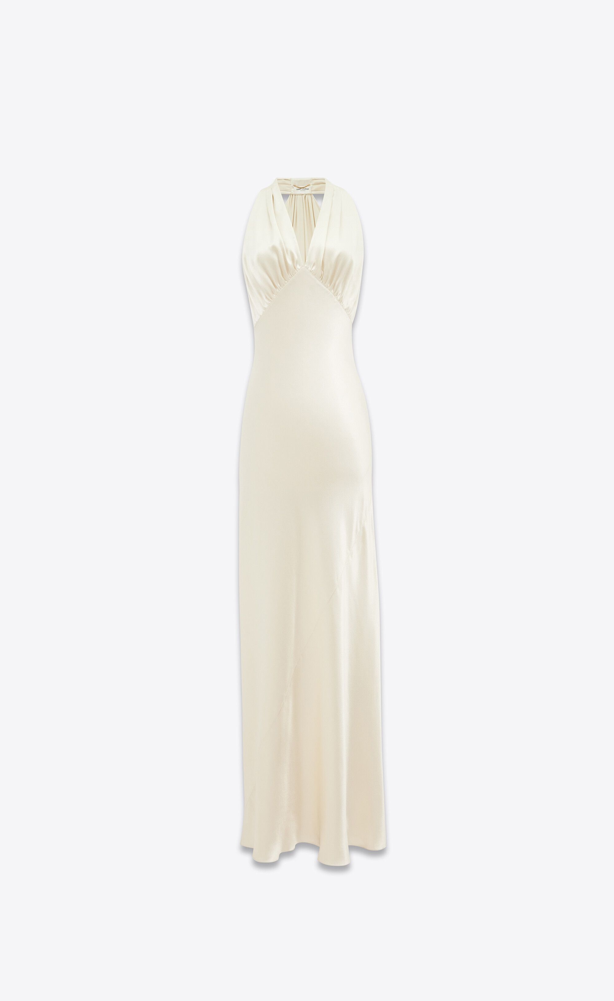 Saint Laurent Paris o1bcso1str0426 Halter Dress In Satin in White Size L / US 10 / IT 46 - 1 Thumbnail