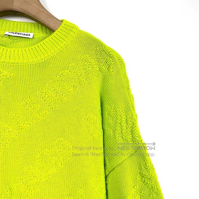 Balenciaga Balenciaga Neon Yellow Full Print Logo Knit Sweater Size US XS / EU 42 / 0 - 5 Thumbnail