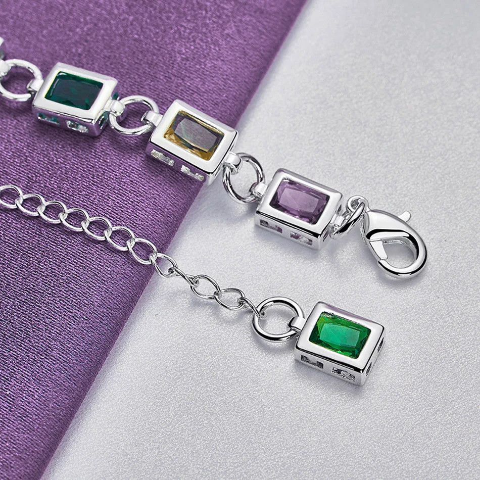 Jewelry Square Color Crystal Chain Bracelet Size ONE SIZE - 4 Thumbnail