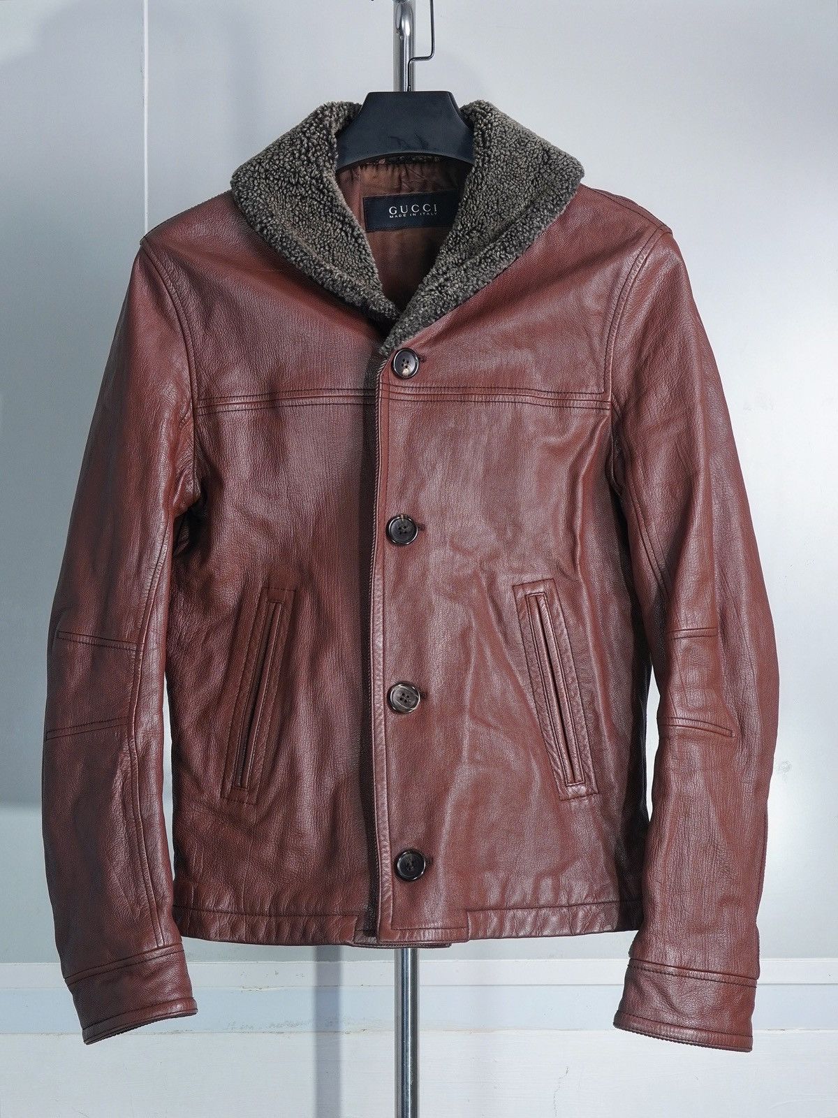 Gucci Shearling Collar Leather Jacket Tom Ford Era Size US M / EU 48-50 / 2 - 1 Thumbnail