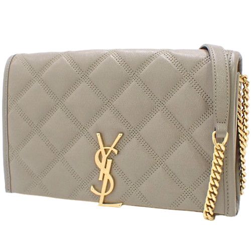 Ysl Saint Laurent Chain Shoulder Bag Wallet Handbag Leather Gray