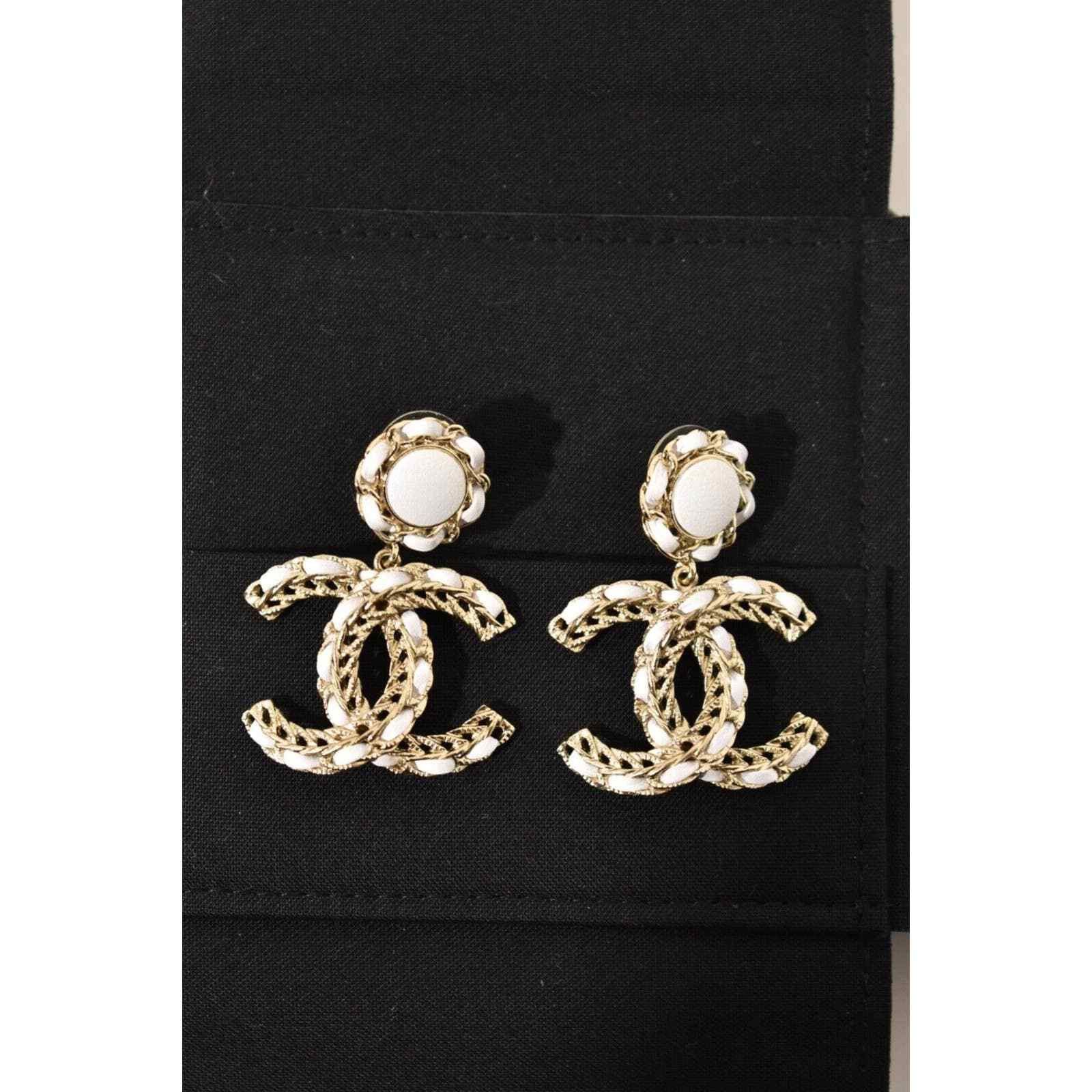 Chanel Chanel Leather Gold CC Logo Dangle Drop Statement Earrings Size ONE SIZE - 9 Thumbnail