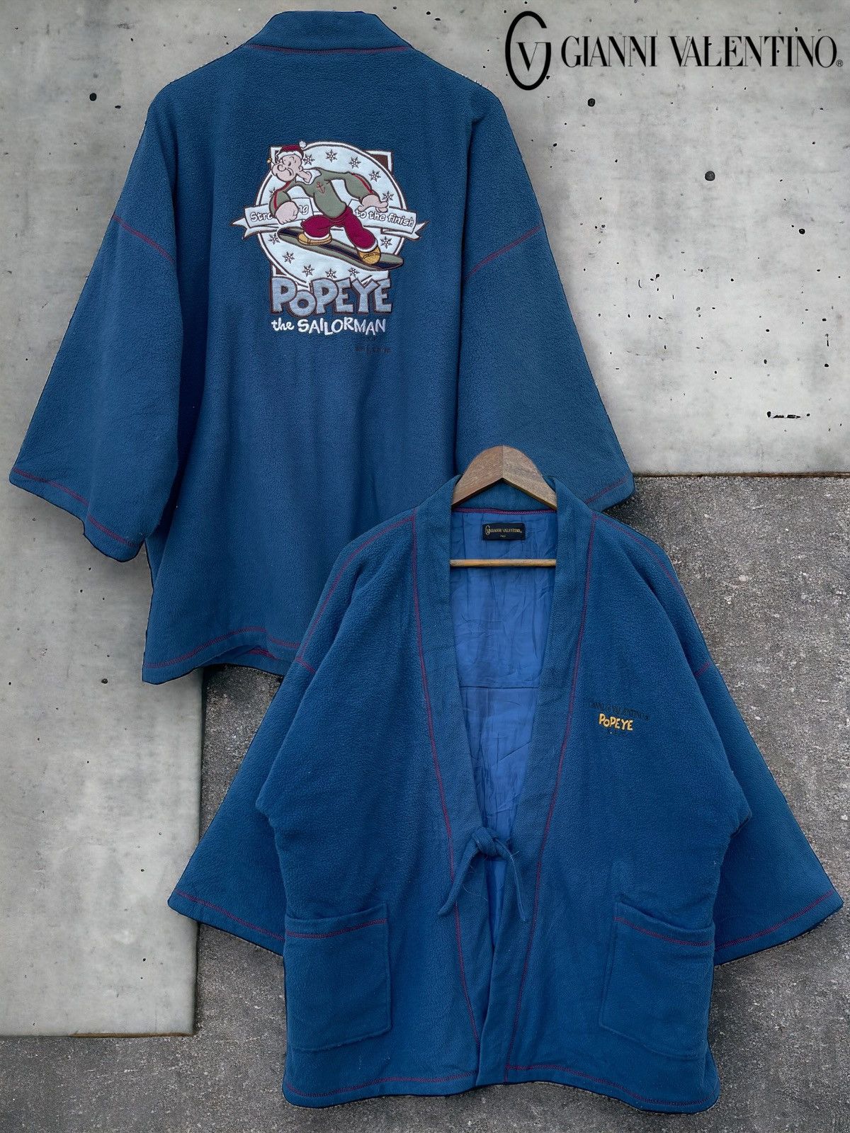 image of Italian Designers x Vintage Gianni Valentino X Popeye Kimono Jacket in Blue, Men's (Size XL)