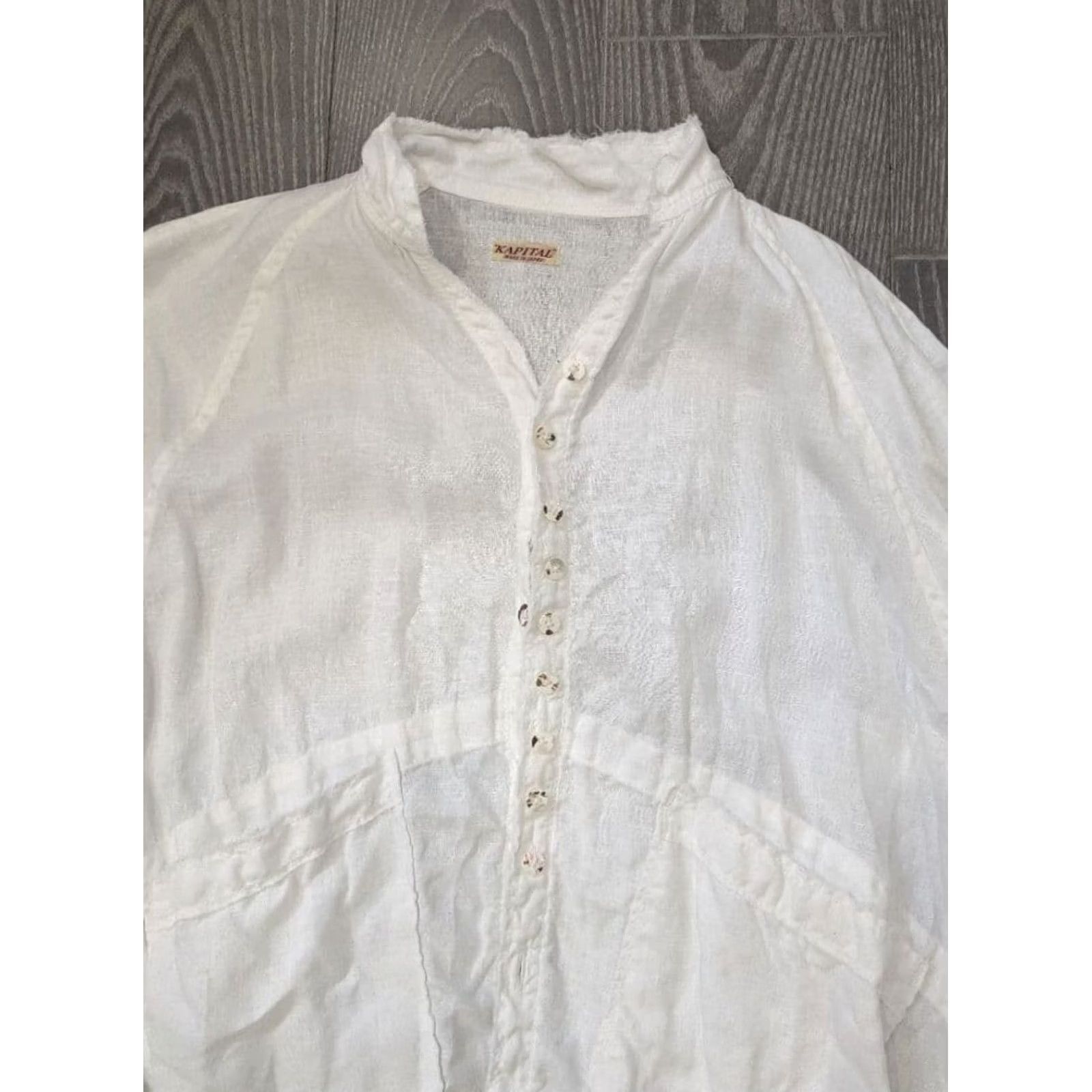 Kapital KAPITAL Shirt XL White Cotton Band-collar Long Sleeve Button-Up Mens with 4 Pockets Size US XL / EU 56 / 4 - 5 Thumbnail