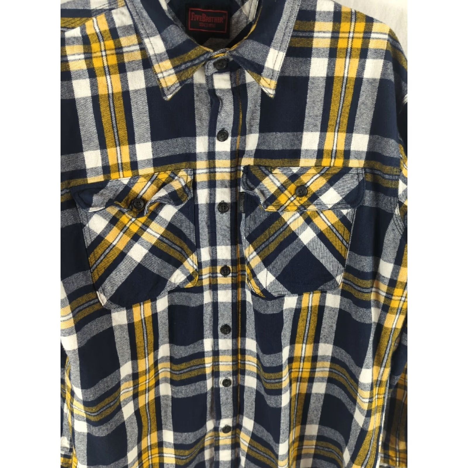 Vintage FIVEBROTHER Heavy Flannel Shirt Mens Large Blue Gold Plaid Outdoors hunting Size US L / EU 52-54 / 3 - 2 Thumbnail