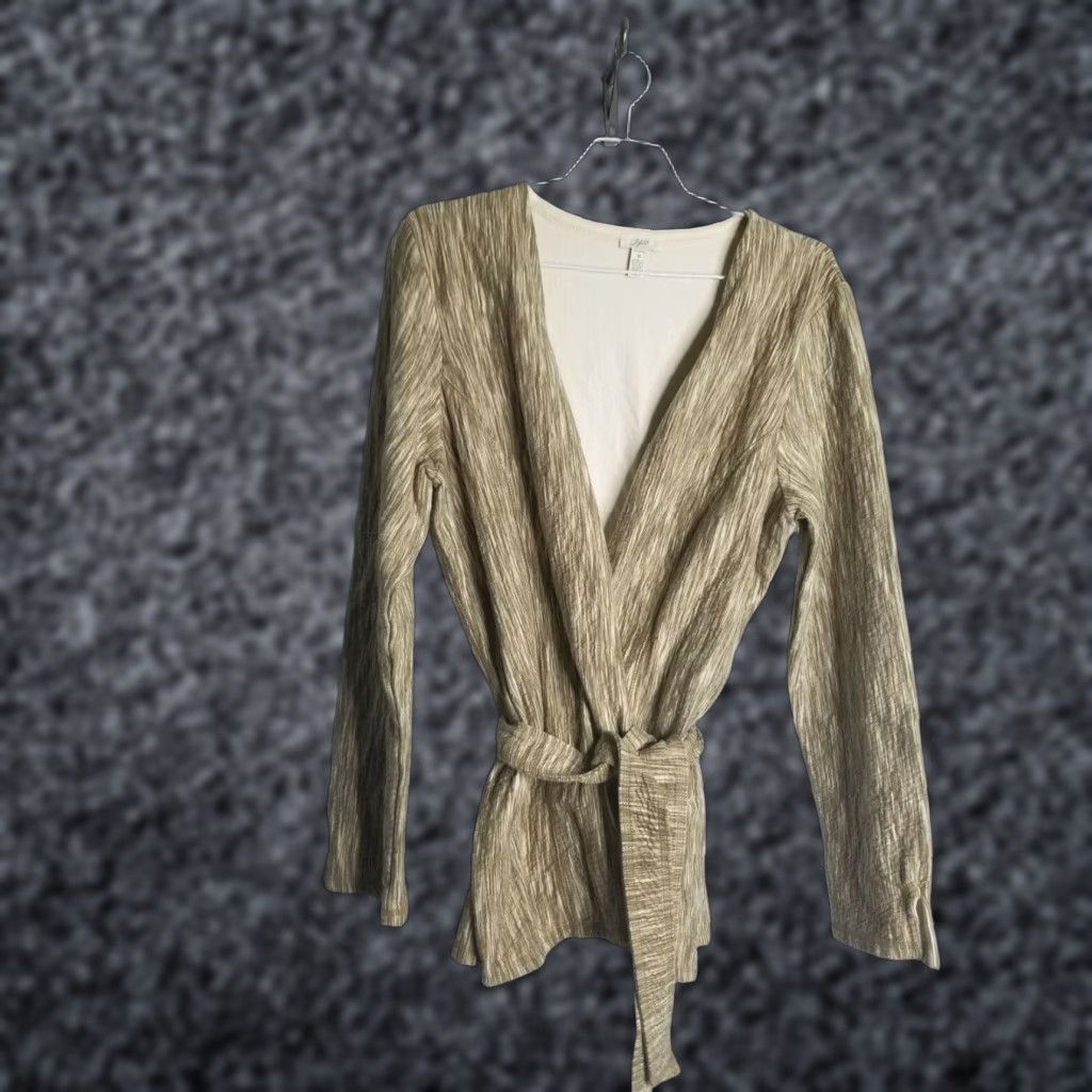 J. Jill VINTAGE J. Jill Brown Green Cardigan Sweater Mid-Length Open Front Tie Belted Stretch Women’s M Size M / US 6-8 / IT 42-44 - 1 Thumbnail