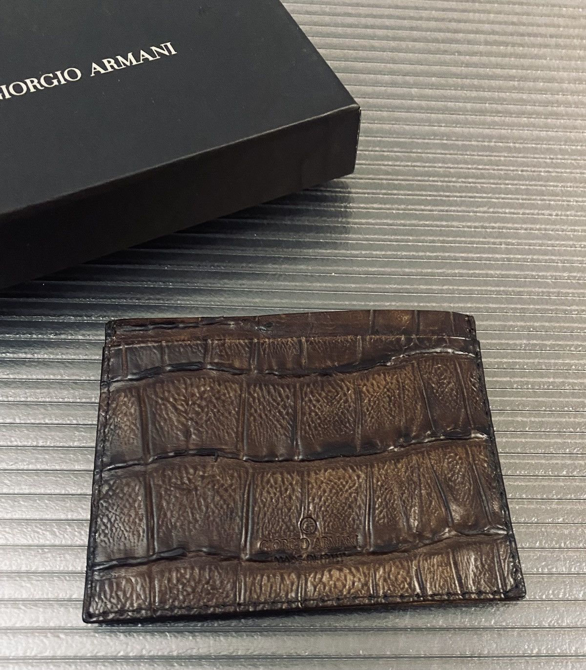 Giorgio Armani Giorgio Armani 🇮🇹 croc espresso leather 4 card wallet NEW Size ONE SIZE - 4 Thumbnail