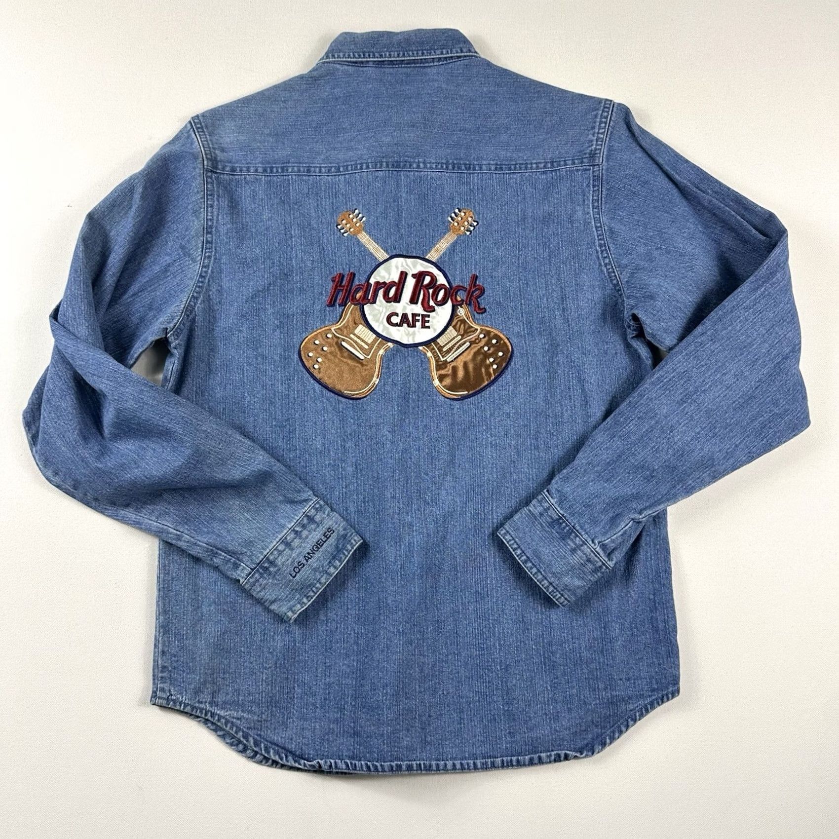 Hard Rock Cafe VINTAGE Hard Rock Cafe Denim Jean Shirt Women M Blue Long Sleeve Embroidered Guitars Button-Up Style Basic Shirt Size M / US 6-8 / IT 42-44 - 2 Thumbnail