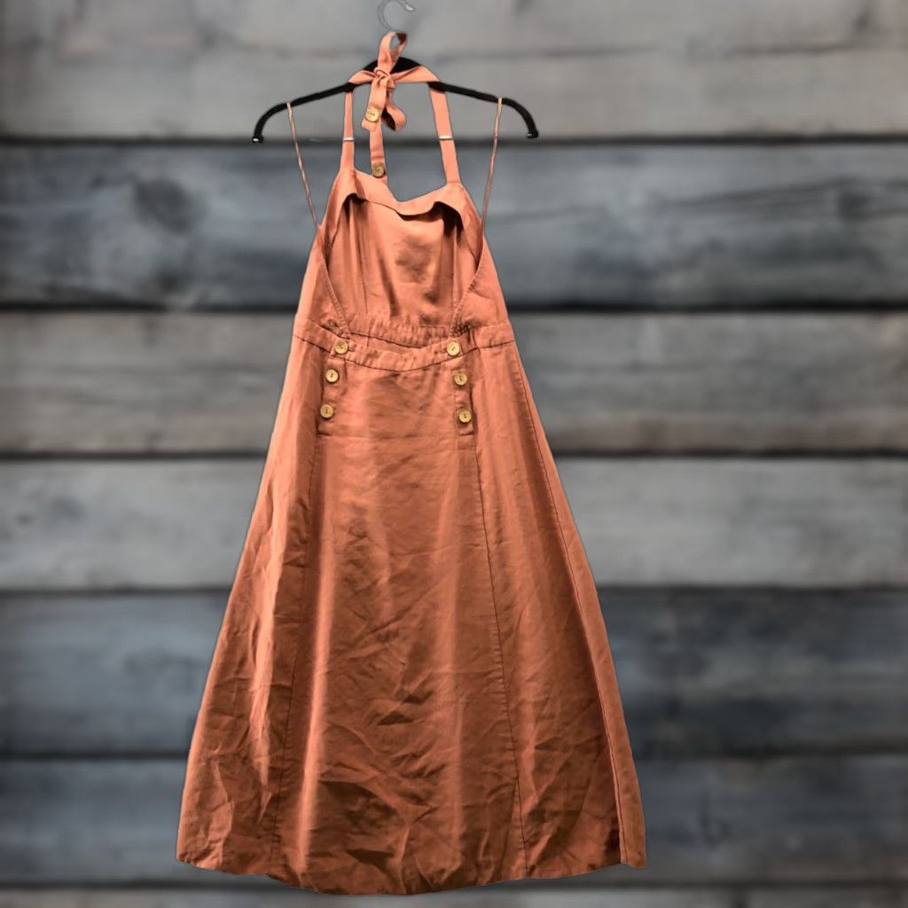 Topshop Topshop Apron Midi Dress Size 6 A-Line Halter Square Neck Clay Peach Minimalist Dress Size M / US 6-8 / IT 42-44 - 1 Thumbnail