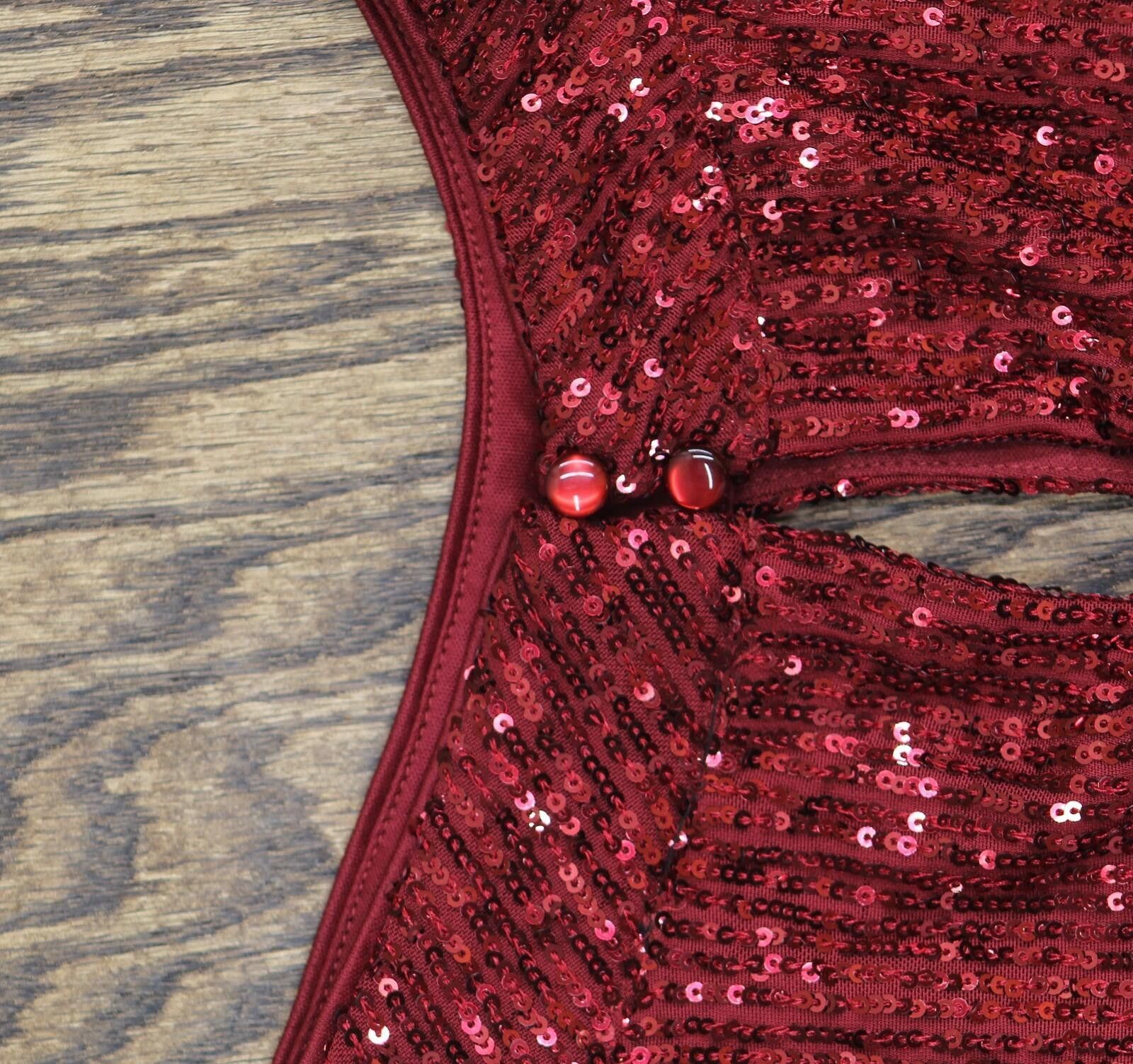Other Nwt Msk Sequin Neck Long Sleeved Top Blouse Dark Wine Red L Size L / US 10 / IT 46 - 8 Thumbnail