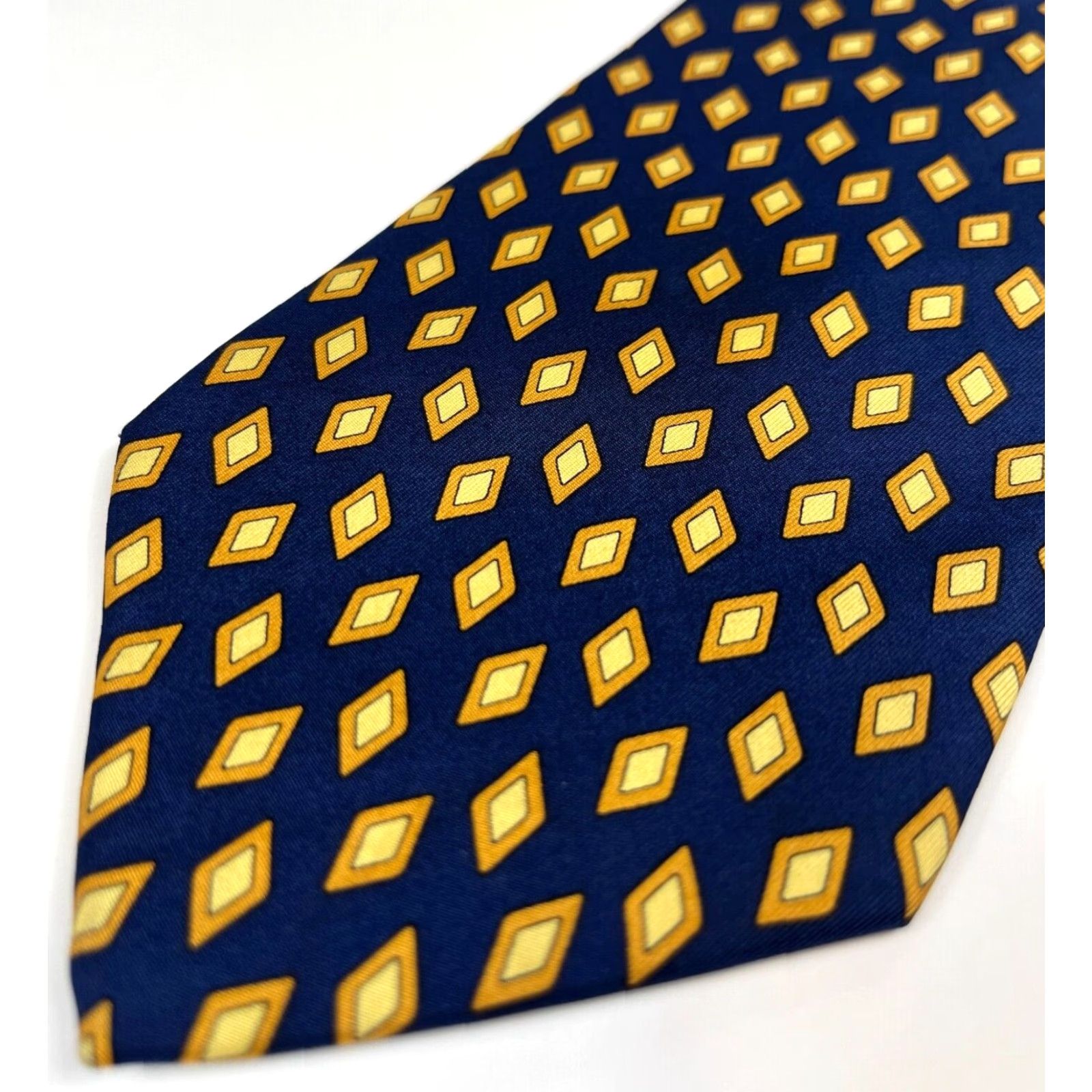 Brooks Brothers VINTAGE Brooks Brothers Makers Luxury Silk Tie Geometric Navy Yellow 57-60" Wide Men’s Tie Made in USA Size ONE SIZE - 5 Thumbnail