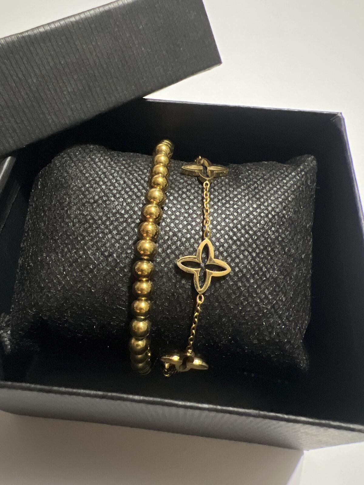 Unknown London Elegant 18K Gold plated SS Beaded & Chain Bracelet Set Size ONE SIZE - 2 Thumbnail