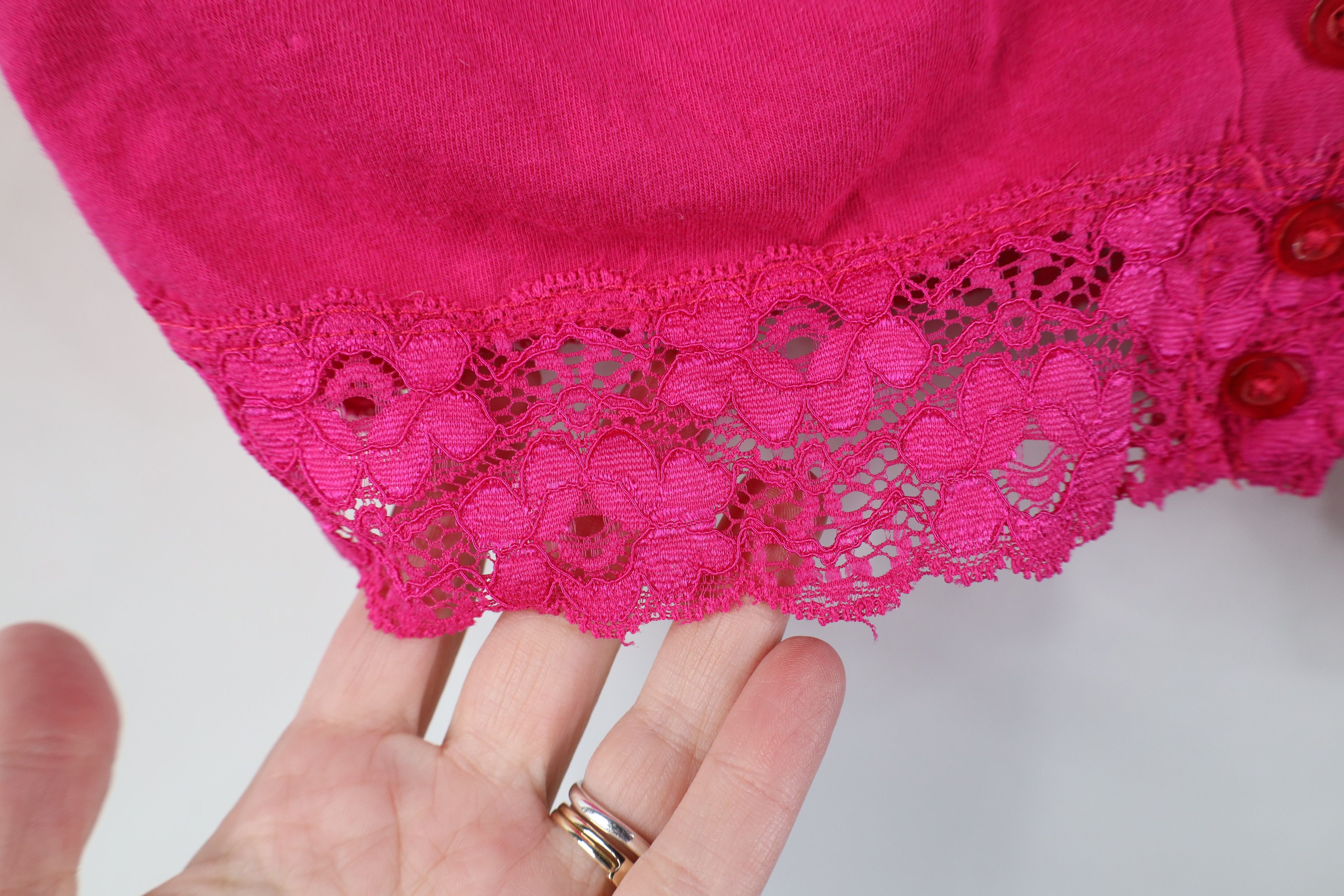 Vintage Vintage 90s Y2K Babydoll Lace Cropped Cardigan Shirt Pink Size XXL / US 16-18 / IT 52-54 - 5 Thumbnail