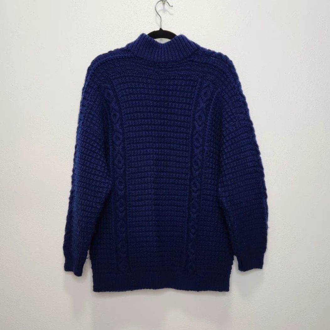 Vintage VINTAGE Handmade Sweater Cardigan VTG Shirt Unisex Adults One Size Blue Cable Knit Grandma Grandpa Artistic 90s VTG Size ONE SIZE - 4 Thumbnail