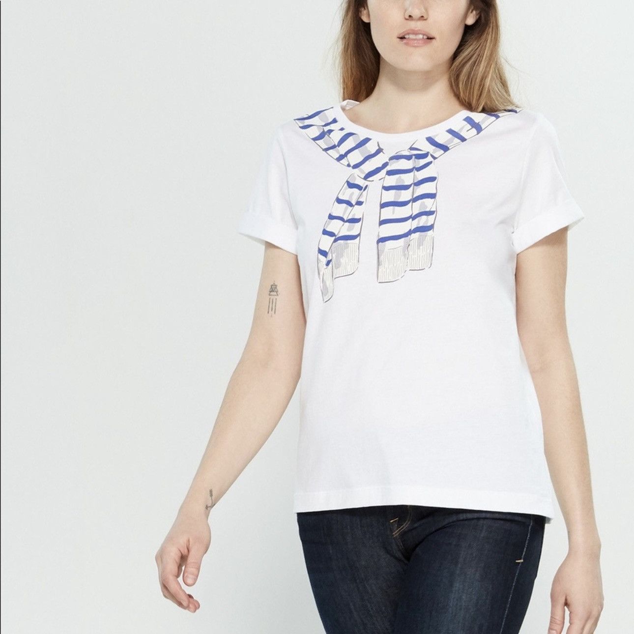 Kate Spade KATE SPADE White Blue Broome Street Tromp L'Oeil Graphic Tee Size M / US 6-8 / IT 42-44 - 1 Thumbnail
