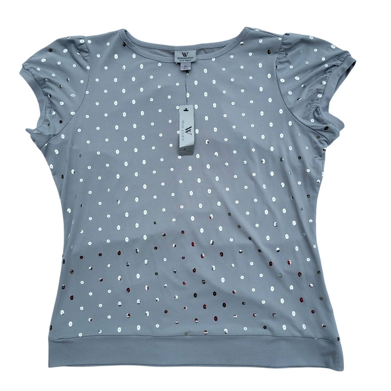 Worthington New Worthington Womens LP Silver Stretch Short Sleeve Top Size L / US 10 / IT 46 - 1 Thumbnail