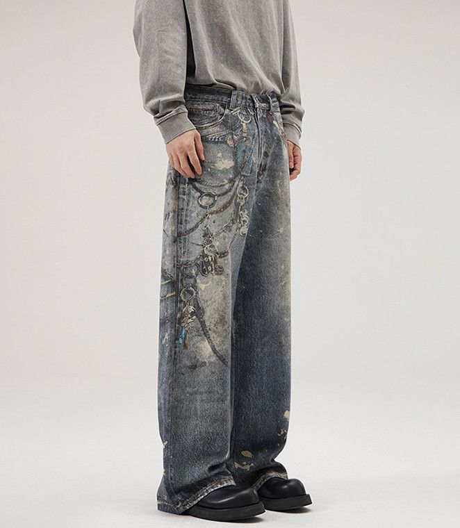 Jean Men's loose straight baggy digital retro jeans Size US 32 / EU 48 - 3 Thumbnail