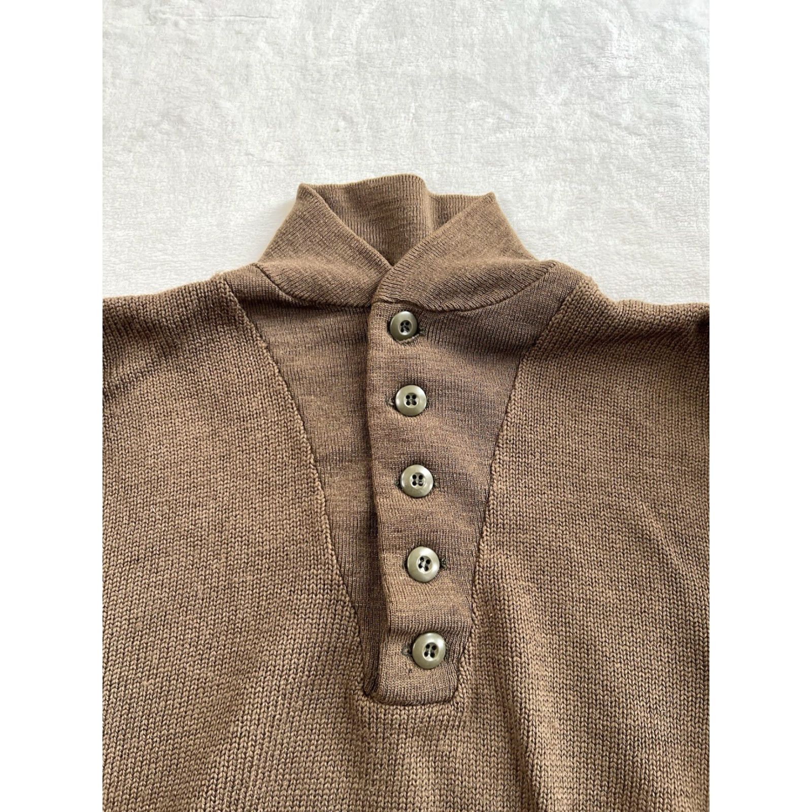 Olive VINTAGE Jack Young Mens Medium 100% Wool Brown Olive Drab Shawl Button Sweater Slim Fit Size US M / EU 48-50 / 2 - 2 Thumbnail