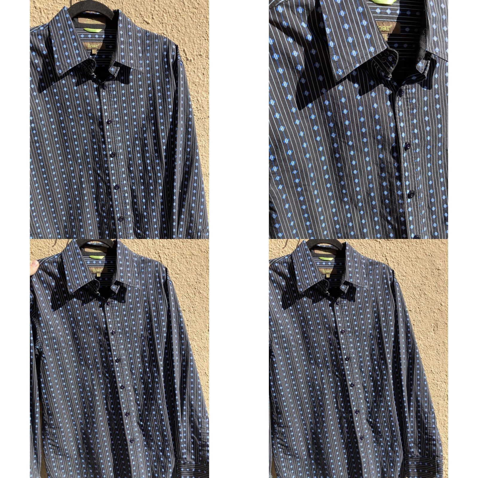Roar Men's Roar Multicolor Geometric Button-Down Shirt L Poplin Cotton Dress Size 42R - 9 Thumbnail
