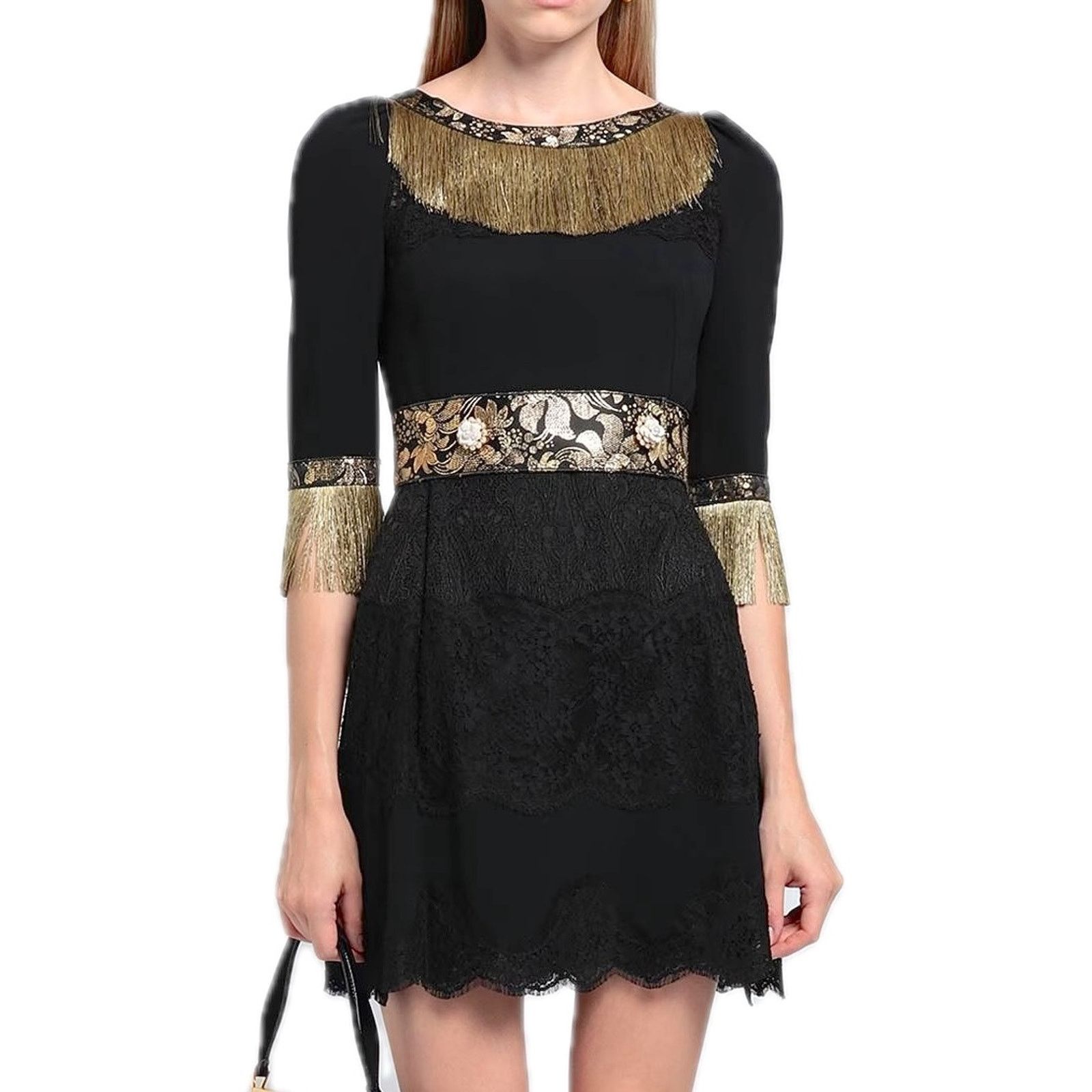 Dolce & Gabbana Dolce & Gabbana Black Gold Fringe Mini Lace dress IT 42 M Size M / US 6-8 / IT 42-44 - 1 Thumbnail