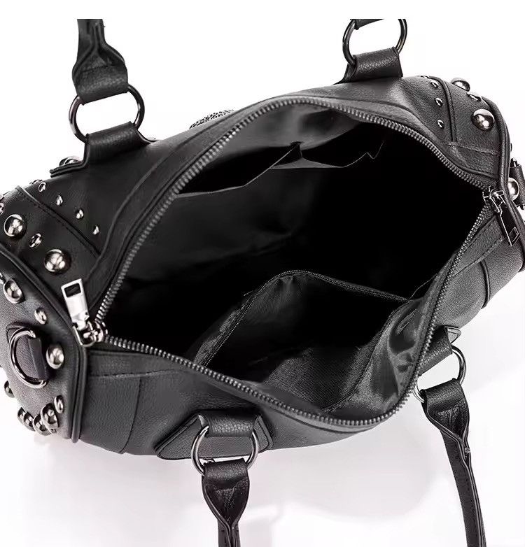 Japanese Brand Trendy Metal Skull Studded Black Handbags Size ONE SIZE - 4 Thumbnail