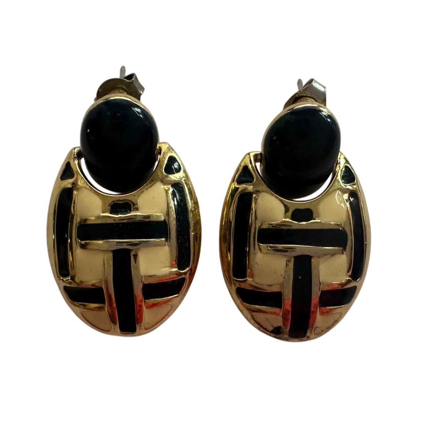 Other Women's Round Gold tone Dangle Earrings with Navy blue and W Size ONE SIZE - 3 Thumbnail