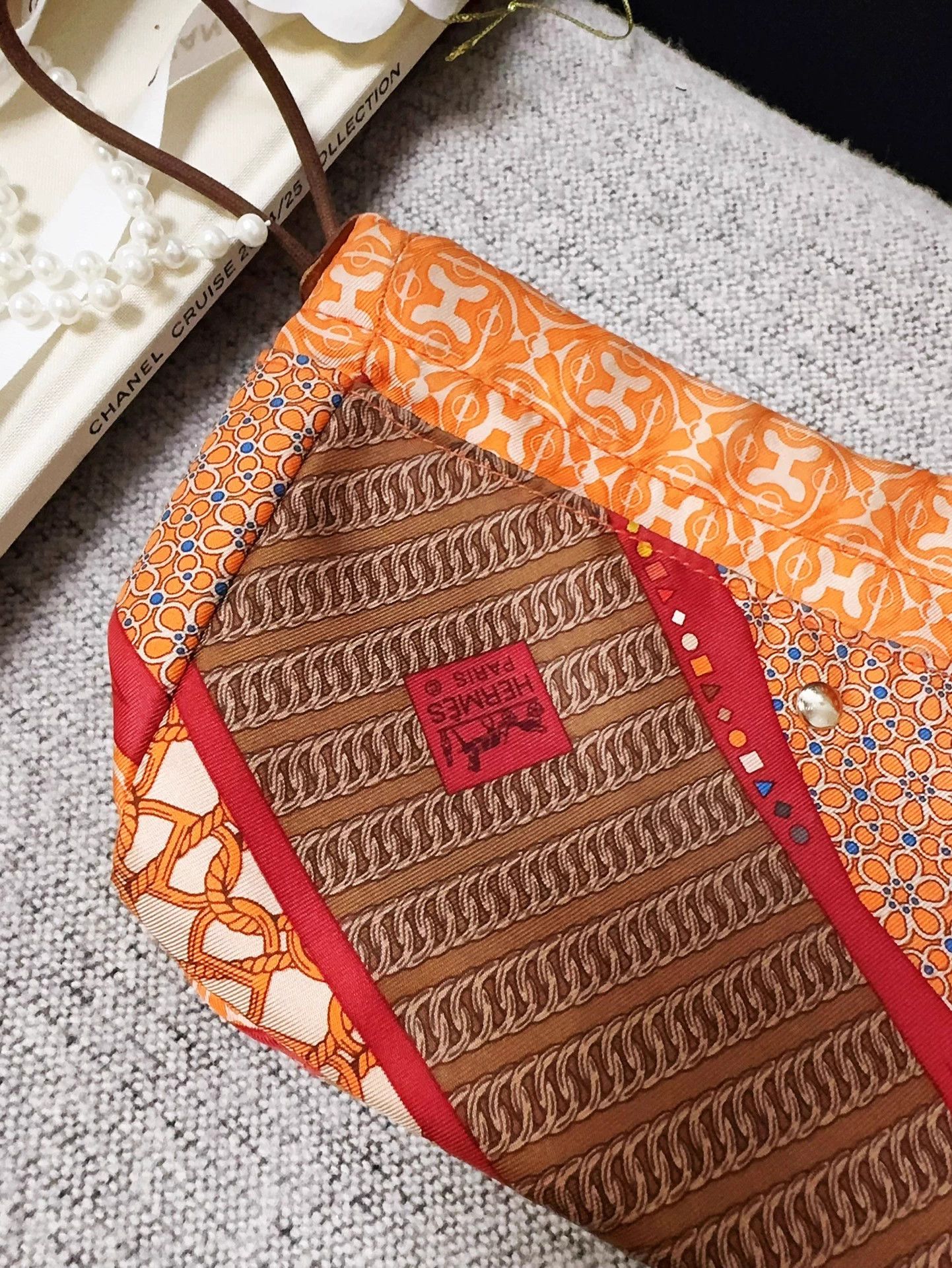 Hermes Hermes Fourbi20 Orange & Brown Silk Liner MINT Size ONE SIZE - 3 Thumbnail