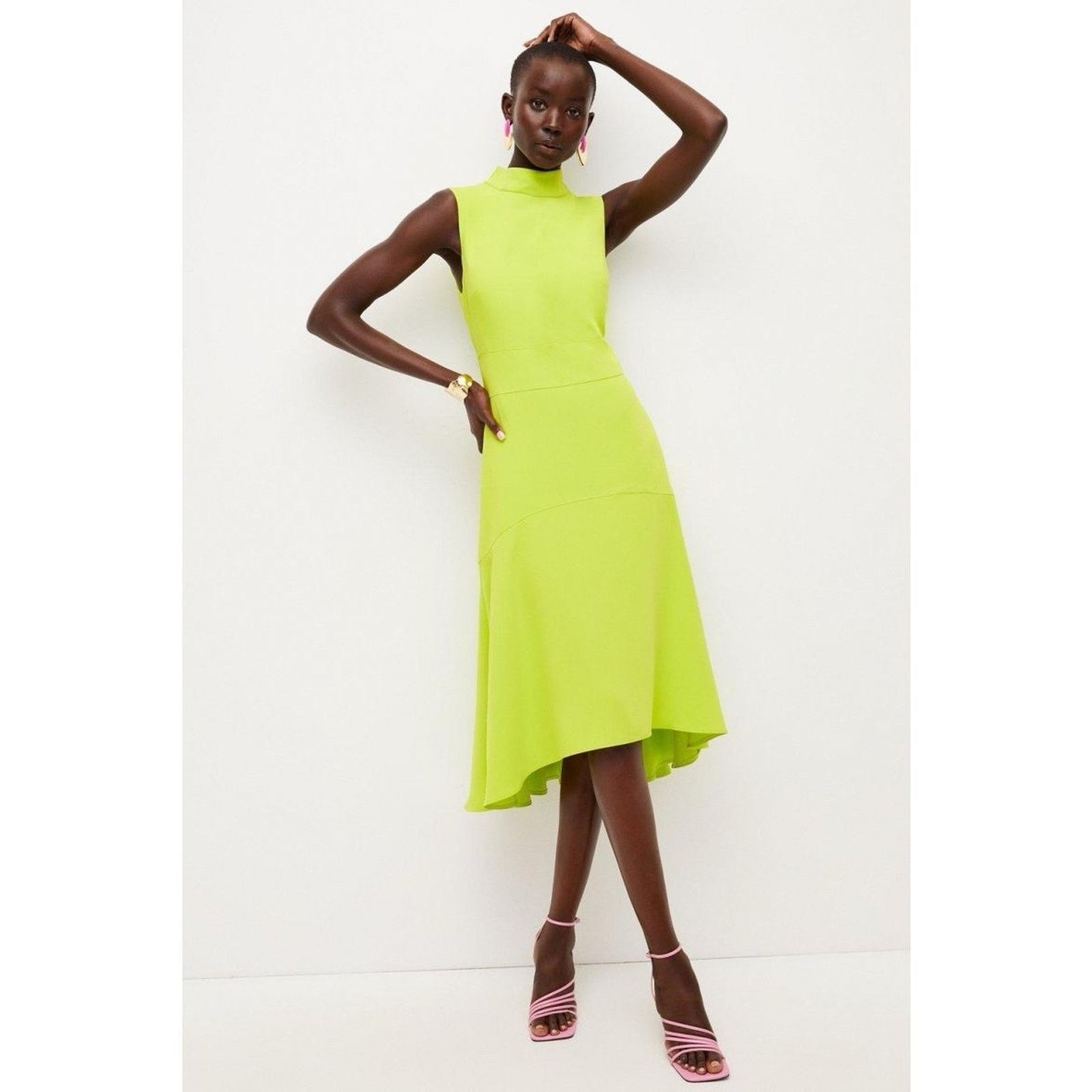lime green midi dress Chiffon – Piajeh Boutique skimming silhouette Polished Fitted Midi Short Sleeve
