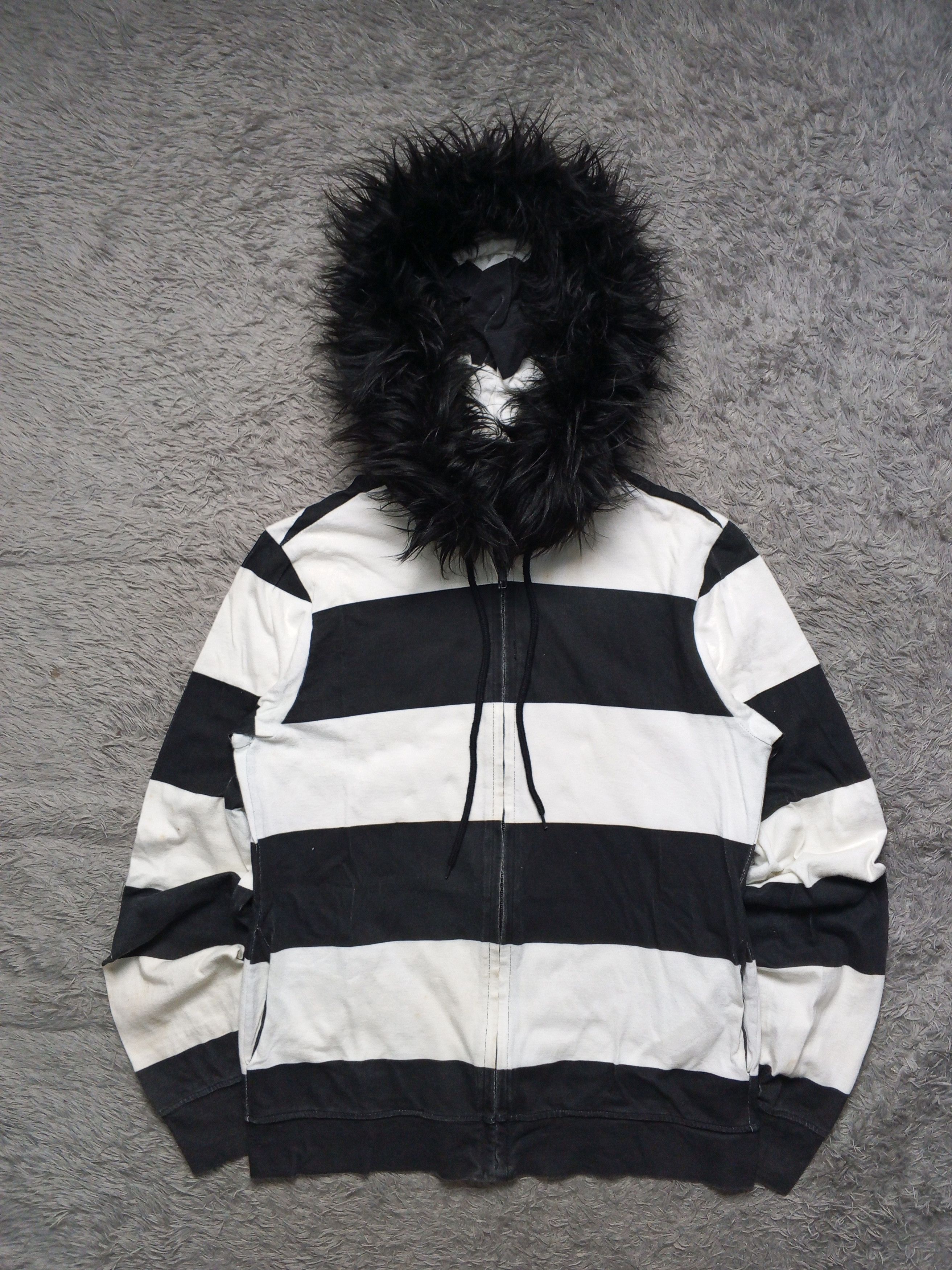 Japanese Brand Stripes Japan Brand LAAD Faux Fur Hoodie Size US S / EU 44-46 / 1 - 1 Thumbnail