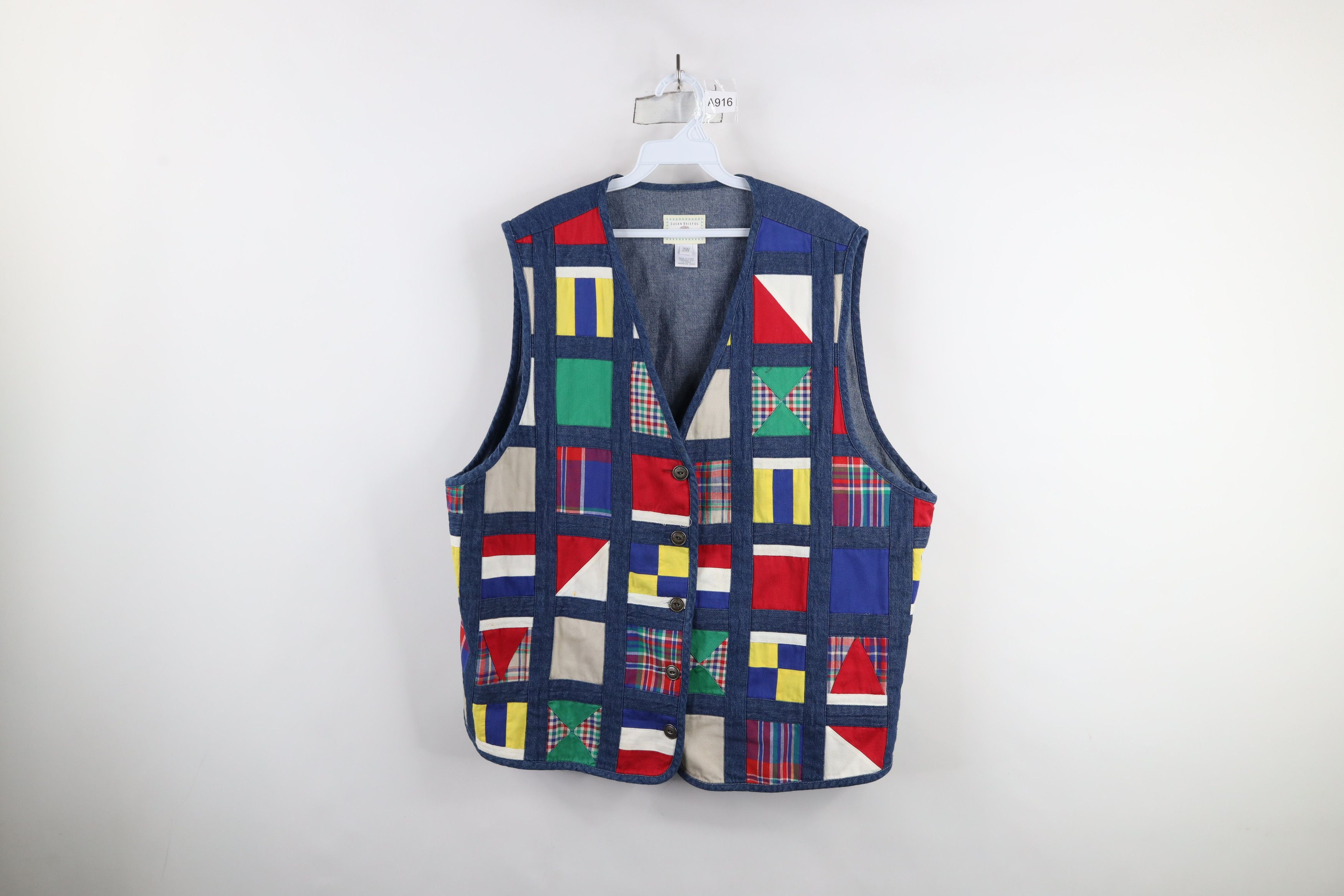 Vintage Vintage 90s Streetwear Nautical Flags Denim Vest Jacket Size XXL / US 16-18 / IT 52-54 - 1 Thumbnail