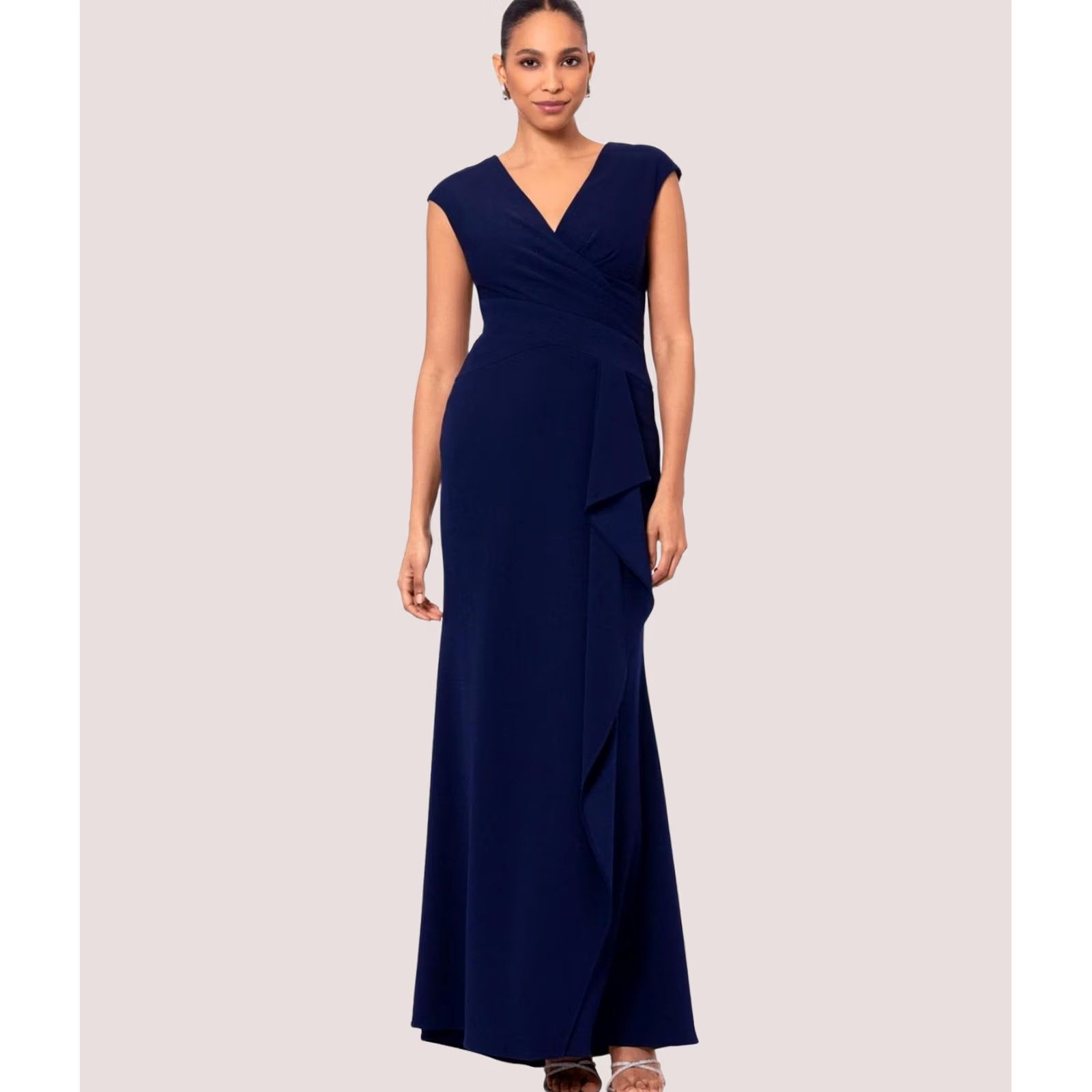 Vintage Betsy & Adam Womens Crepe Ruffled Maxi Dress navy Size 14 Size XL / US 12-14 / IT 48-50 - 1 Thumbnail