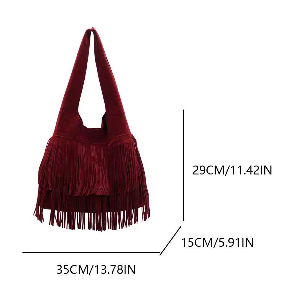 Designer × Vintage Boho Faux Suede Retro Shoulder Frosted Fringe Bag Size ONE SIZE - 5 Thumbnail
