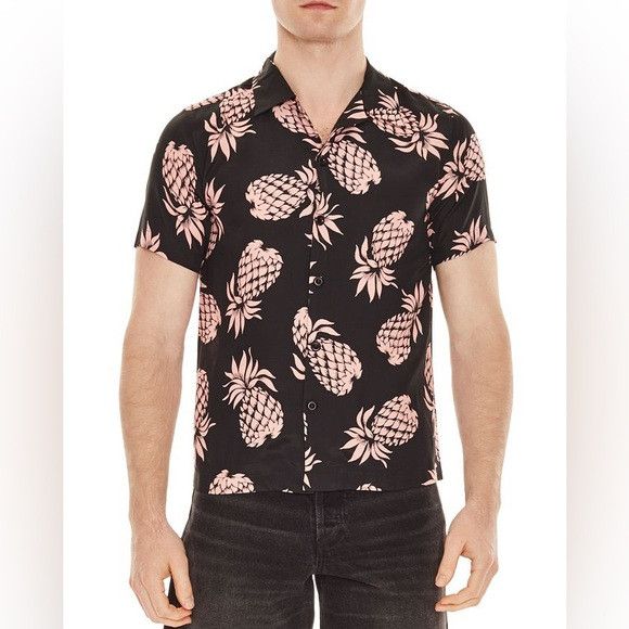 Sandro SANDRO Pineapple-print Relaxed-fit Crepe Shirt In Black xs Size US XS / EU 42 / 0 - 1 Thumbnail
