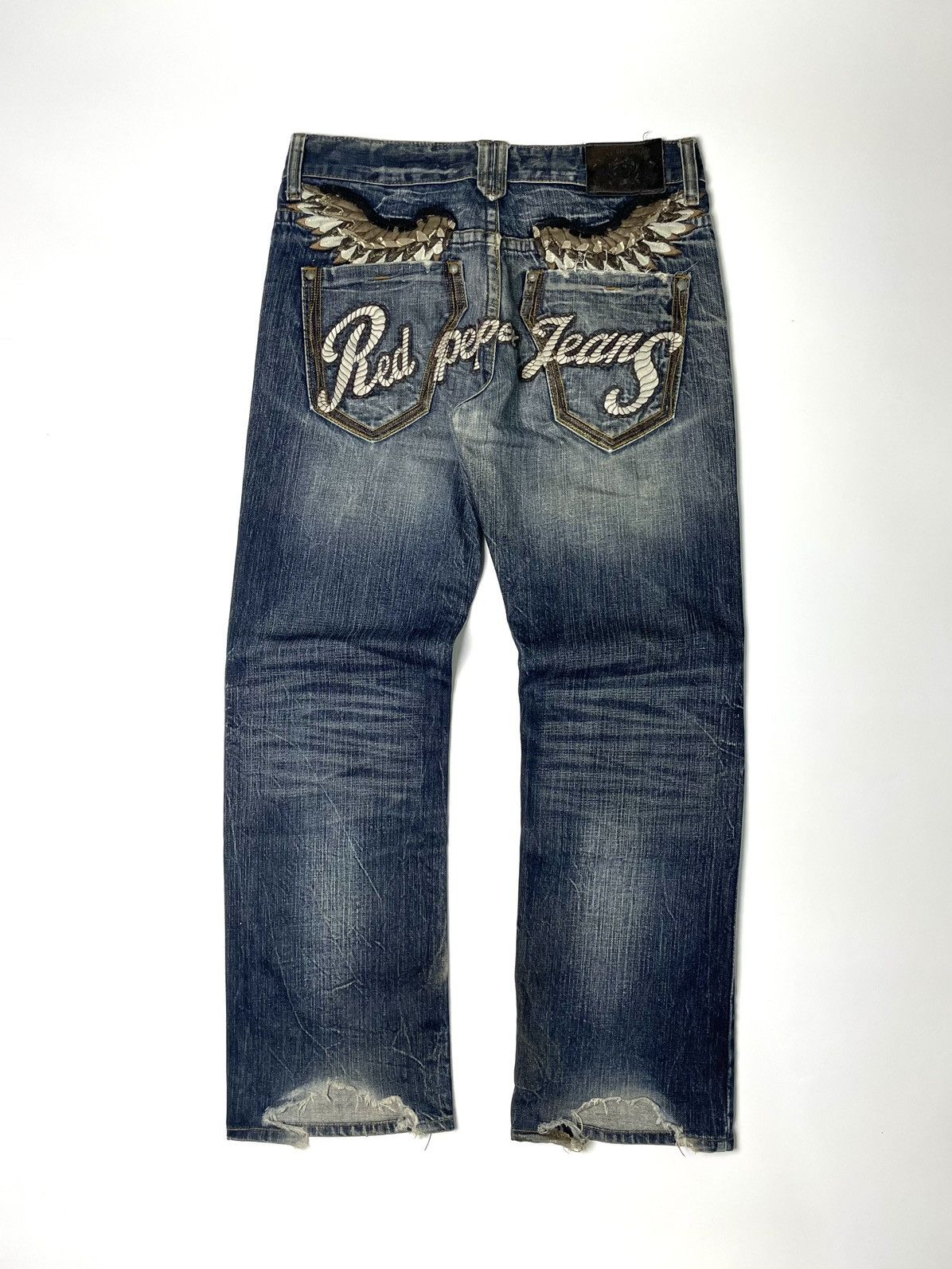 If Six Was Nine Red Pepper Studded Angle Wings Distressed Jeans Size US 32 / EU 48 - 2 Thumbnail