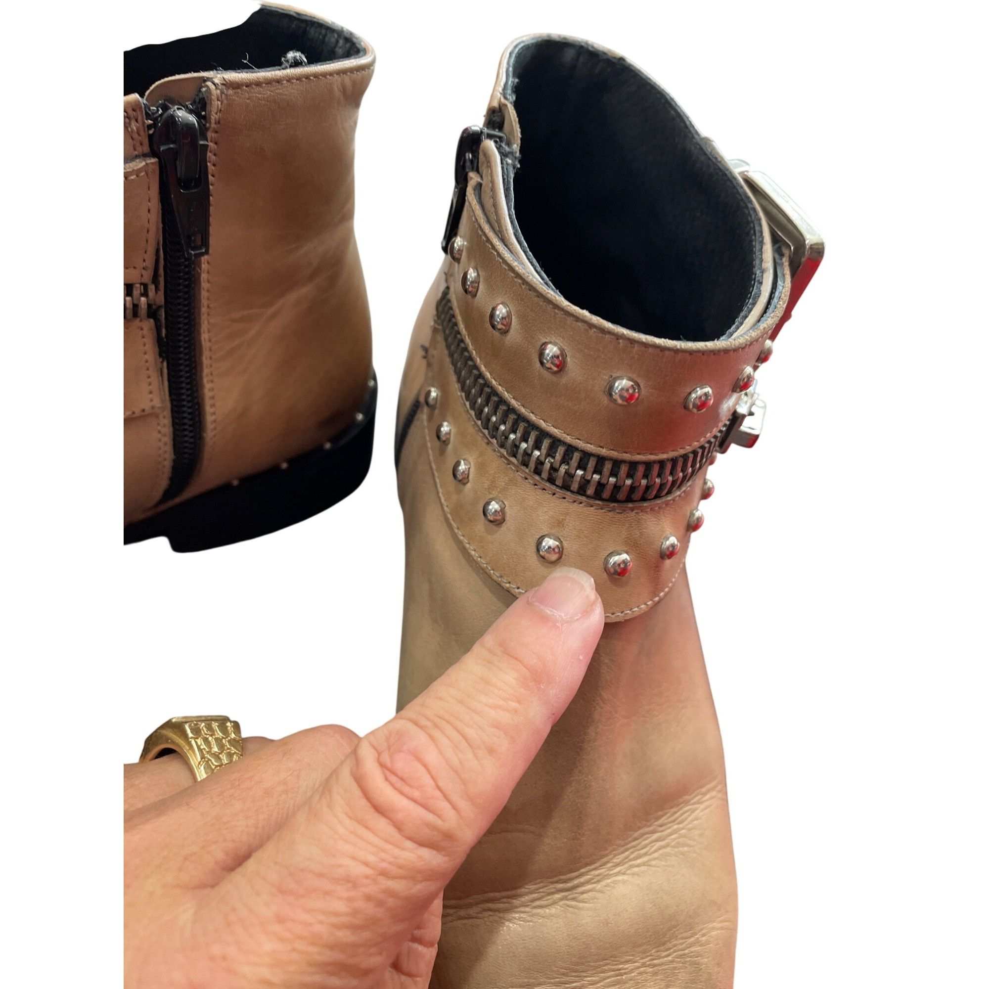 Other Charles David Chief womans Taupe Leather Studded Ankle Boots Size US 8.5 / IT 38.5 - 9 Thumbnail