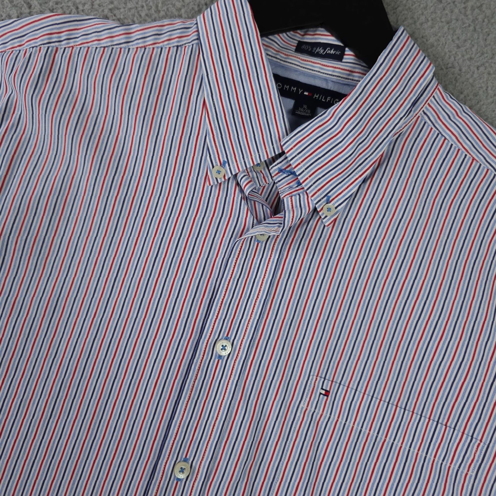 Tommy Hilfiger Tommy Hilfiger Shirt Mens XL Red White Blue Striped 80s 2 Ply Fabric Button Down Size US XL / EU 56 / 4 - 2 Thumbnail