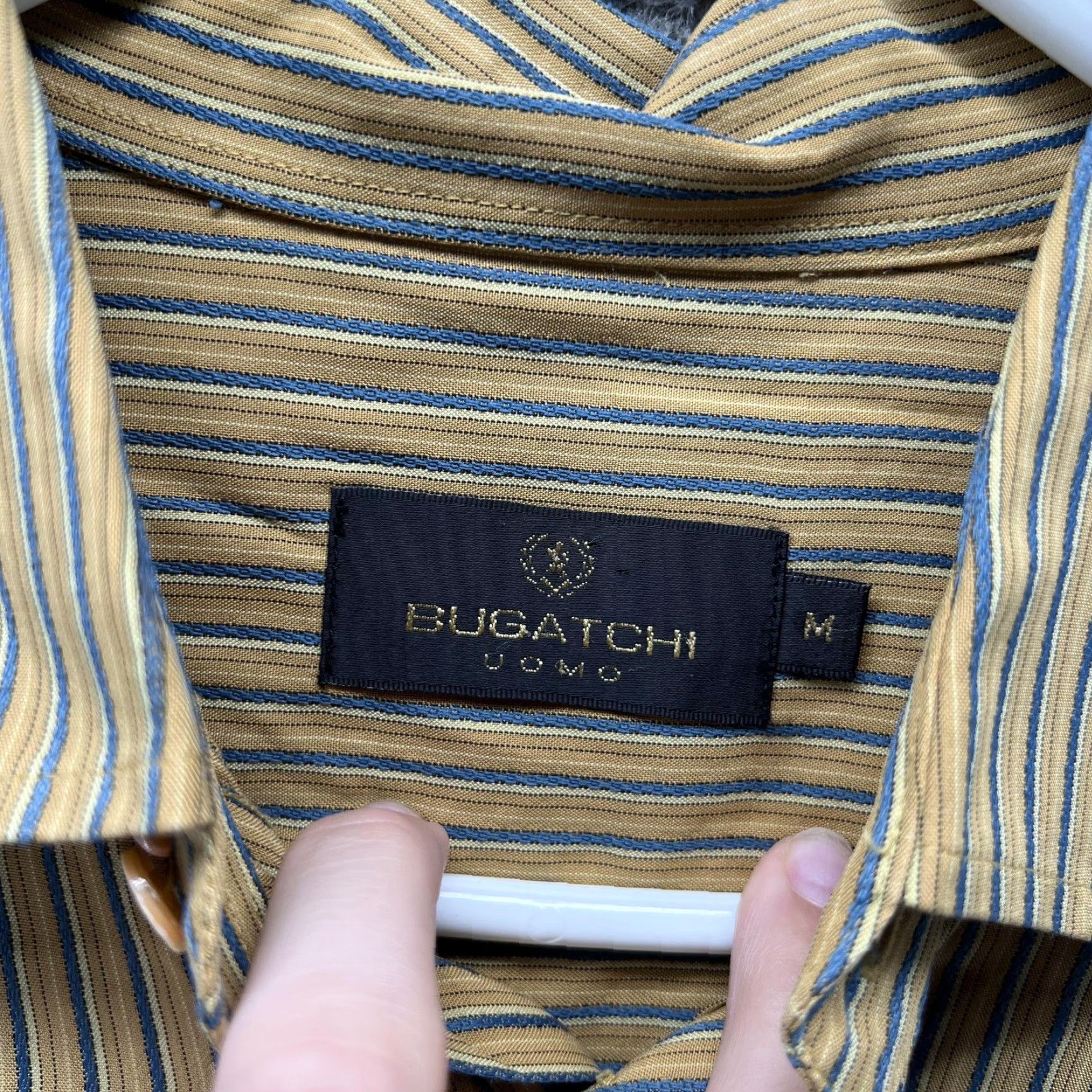 BUGATCHI Bugatchi Uomo Shirt Mens M Yellow Stripe Button Front Boho Oxford Blue Size US M / EU 48-50 / 2 - 4 Thumbnail