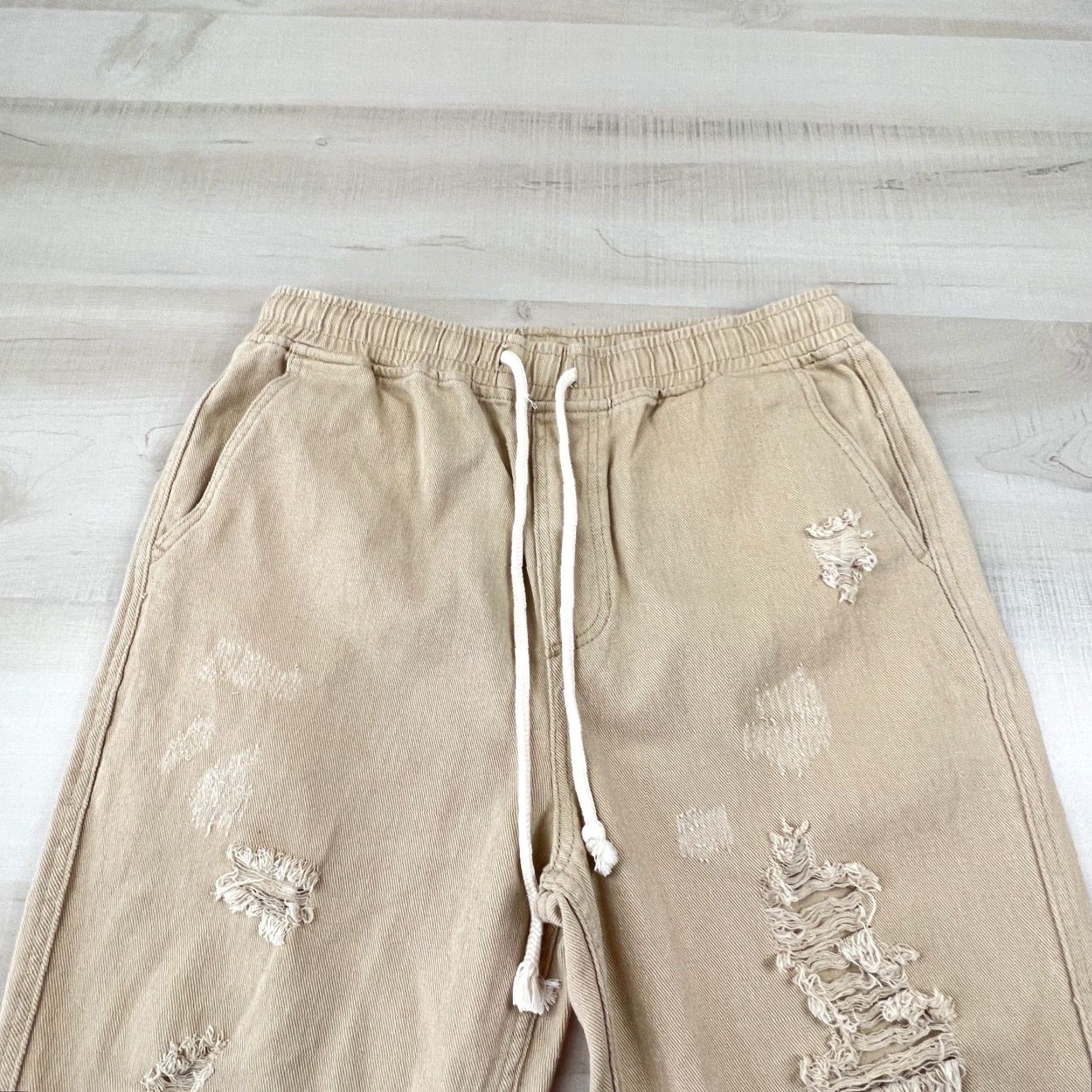 Vintage Mora Women's Distressed Denim Jeans Large Khaki Elastic Waist High Rise Size 36" / US 14 / IT 50 - 2 Thumbnail