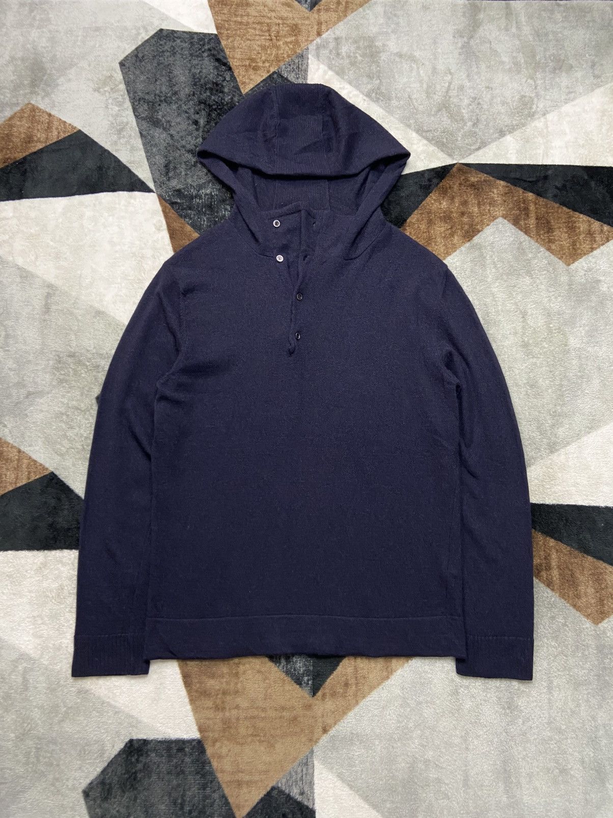 Wooyoungmi Wooyoungmi High Button Up Hooded Knit Wool Navy Size US M / EU 48-50 / 2 - 1 Thumbnail