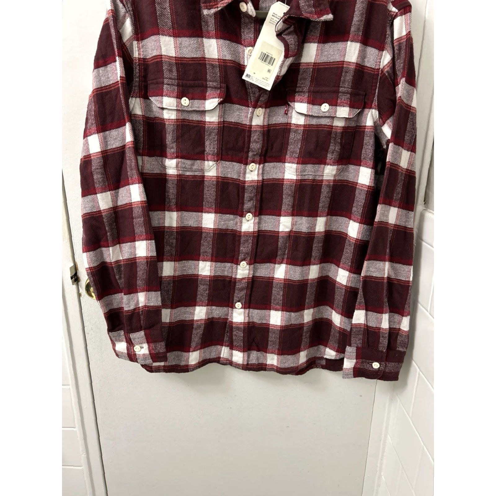 Levi's VINTAGE Levis Shirt Plaid Flannel Button-Up M Mens Burgundy White Knox? Size US M / EU 48-50 / 2 - 3 Thumbnail
