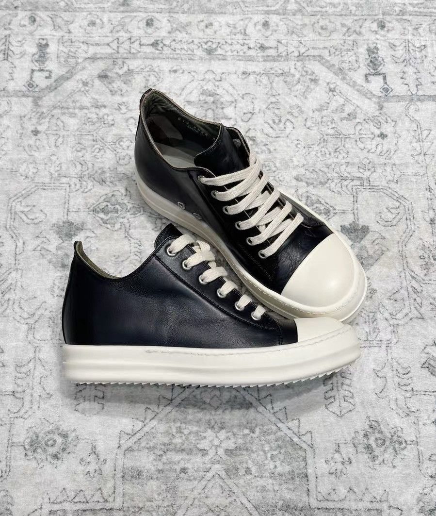 Rick Owens Rick Owens black and white low-top classic leather sneakers Size US 7 / IT 37 - 3 Thumbnail