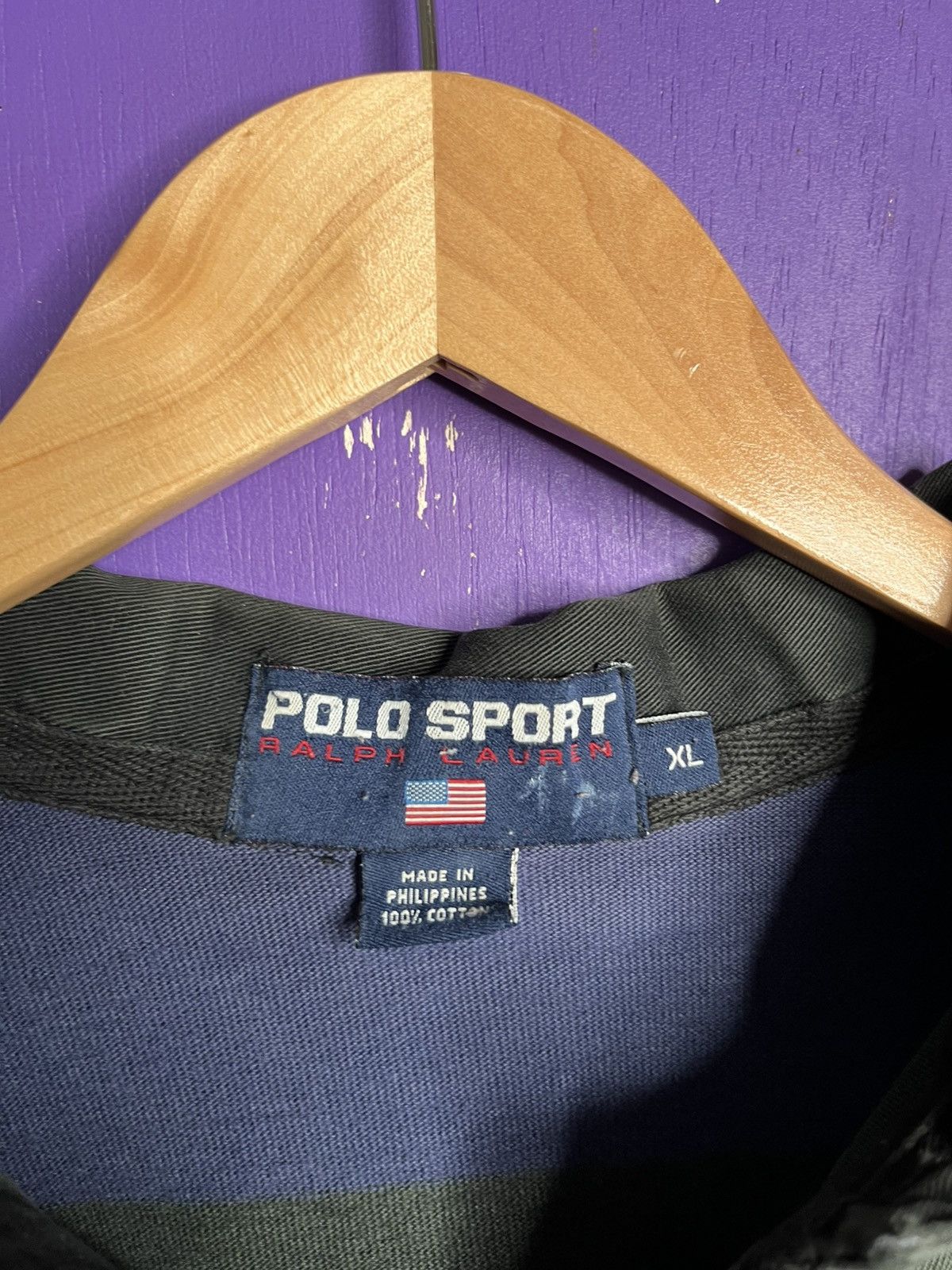 Polo Ralph Lauren × Vintage Vintage 90s Polo sport black/blue striped rugby shirt Size US XL / EU 56 / 4 - 4 Thumbnail