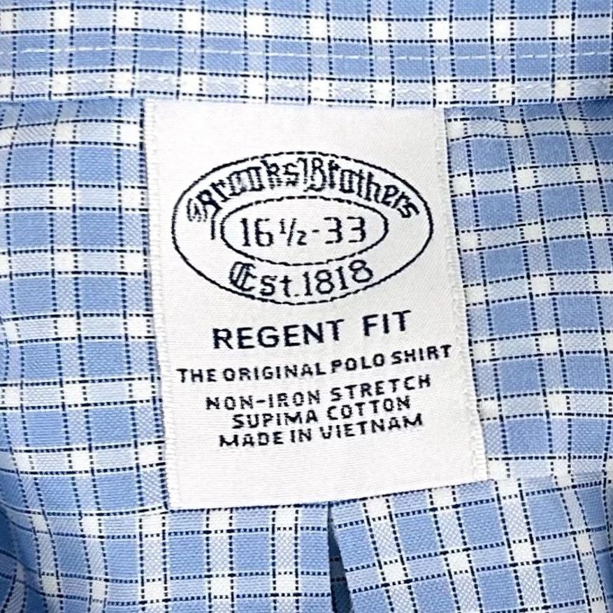 Brooks Brothers Brooks Brothers Shirt Dress Shirt 16.5 33 Regent Non Iron Stretch Blue Plaid Cotton Mens Regular Collar Button-Down Barrel Cuff Size 46R - 3 Thumbnail