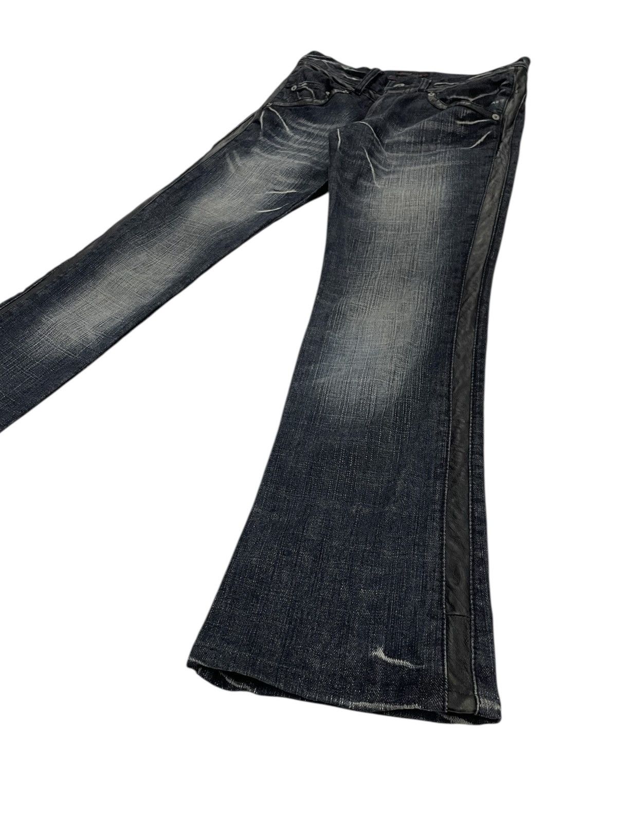 If Six Was Nine × Japanese Brand × Morgan Homme Morgan Homme Japan Leather Stripe Flare Jeans Size US 30 / EU 46 - 4 Thumbnail