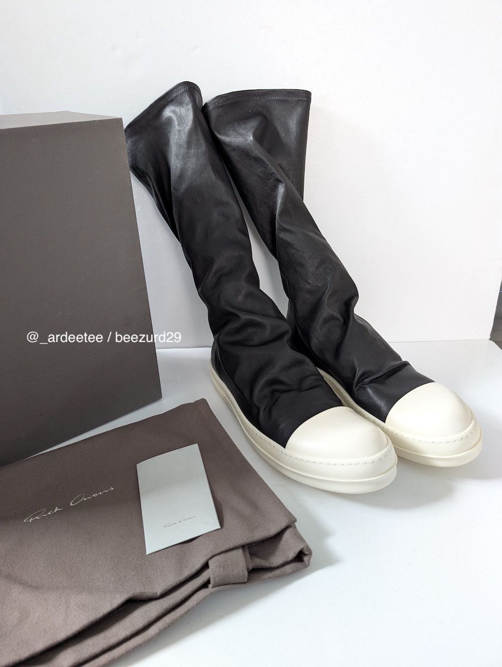 Rick Owens *NEW* SS24 BLACK LEATHER SOCK RAMONES SNEAKERS 41 Size US 8 / EU 41 - 7 Thumbnail