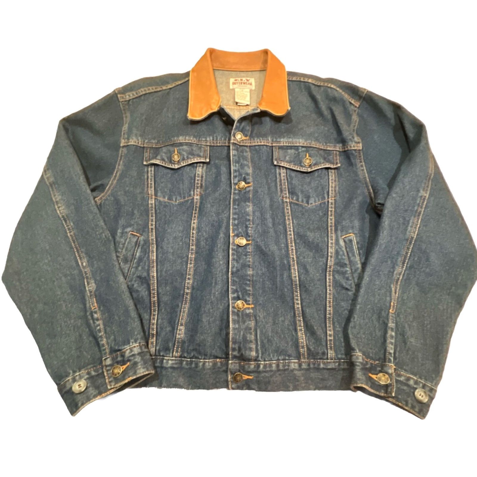 Vintage Ely Outerwear Blue Jean Jacket Men’s XL Chore Western Denim Cotton Collar Leather Biker 80s Cowboy Rancher Coat Jacket Men Size US 36 / EU 52 - 2 Thumbnail